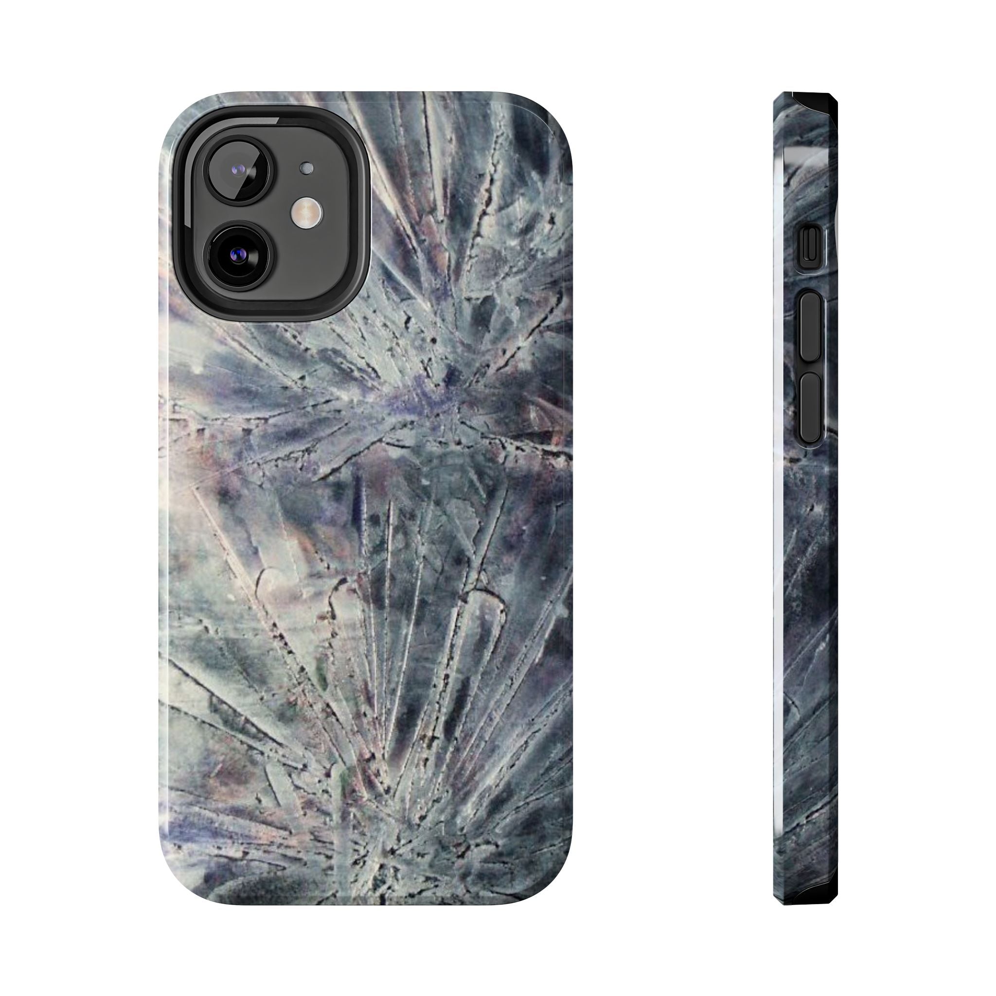 Phone case in abstract bursts of silver crystal design with rubber lining for strong impact and UV protection