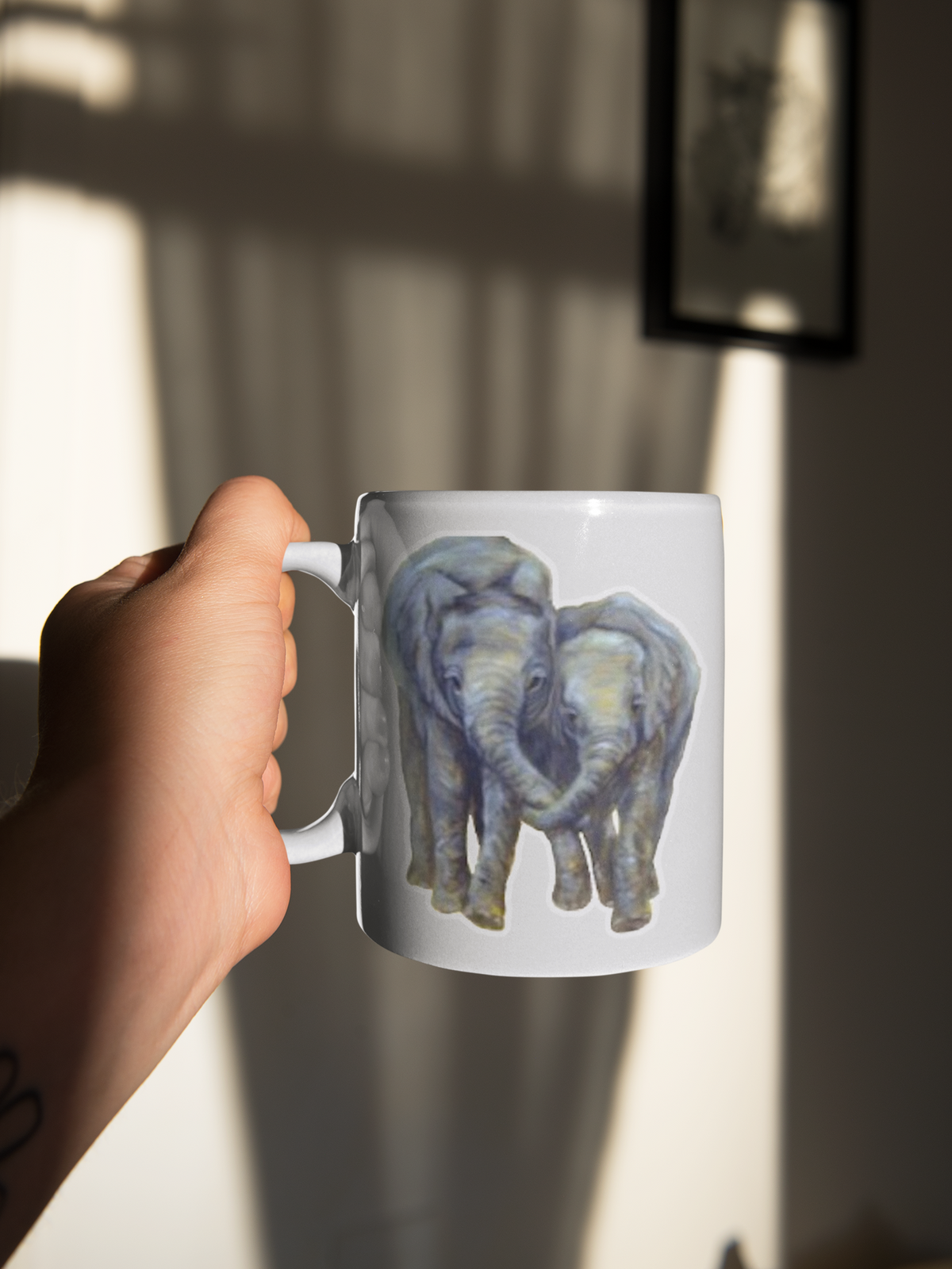 Mug Painted with Elephant Besties