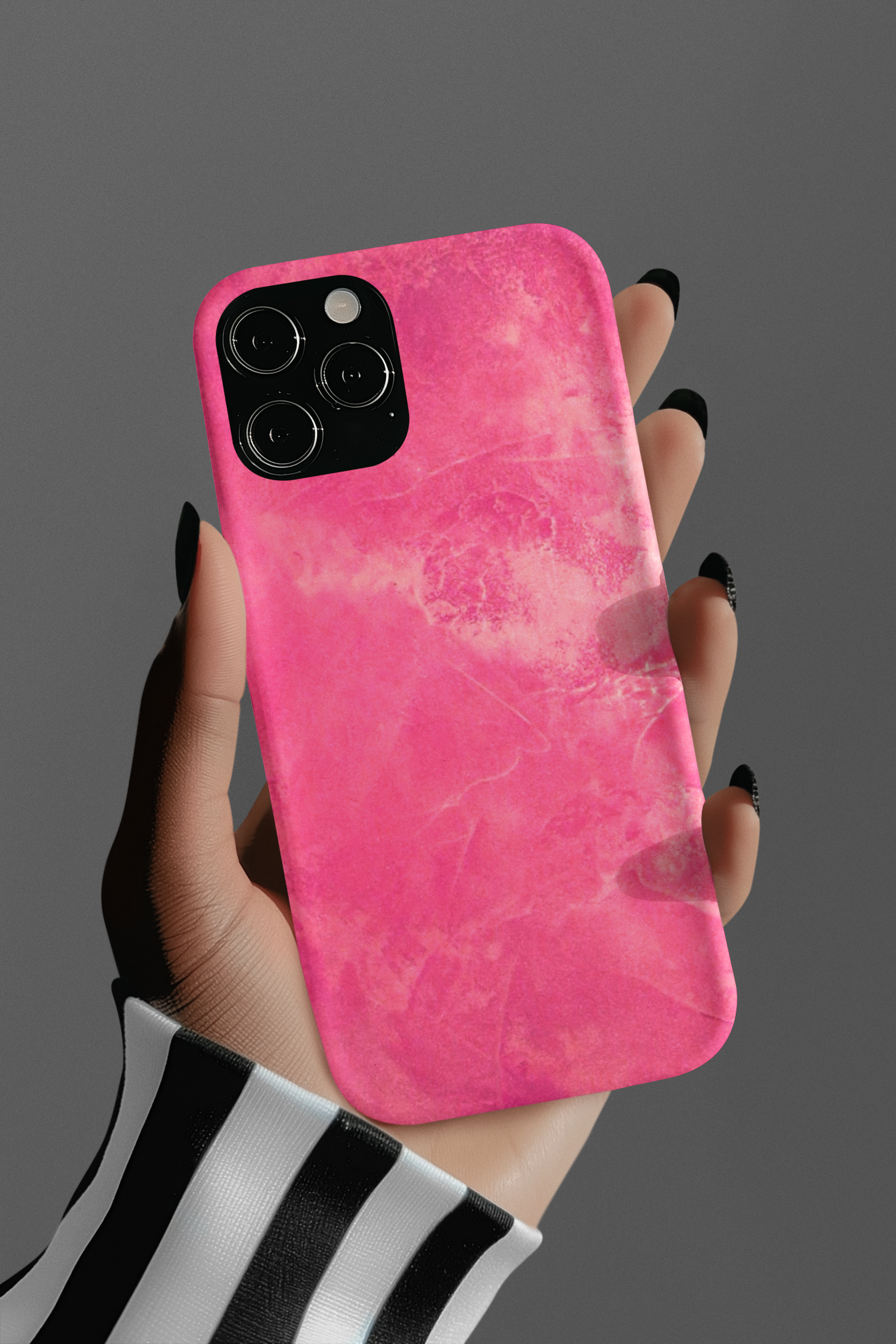 phone case in glossy or matte Hot Pink Marble Design with UV and impact resistance protection