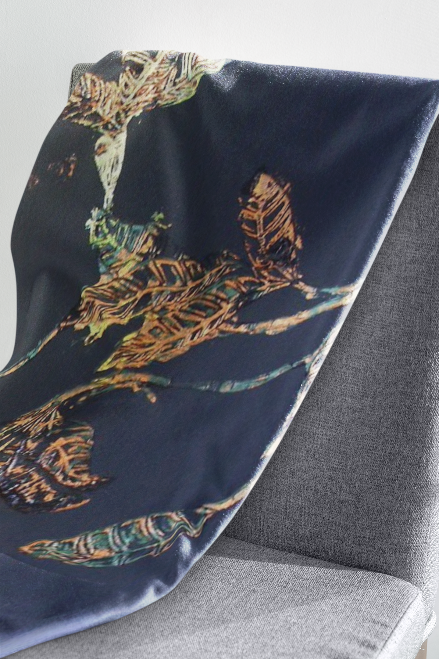 So Soft Black with Gold Leaf Design Velveteen Blanket