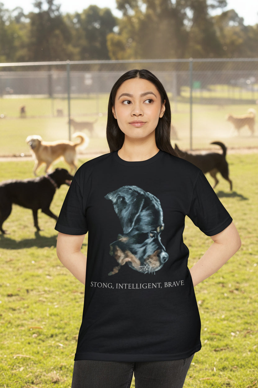 Rottweiler Portrait T-Shirt with Strong, Brave Intelligence