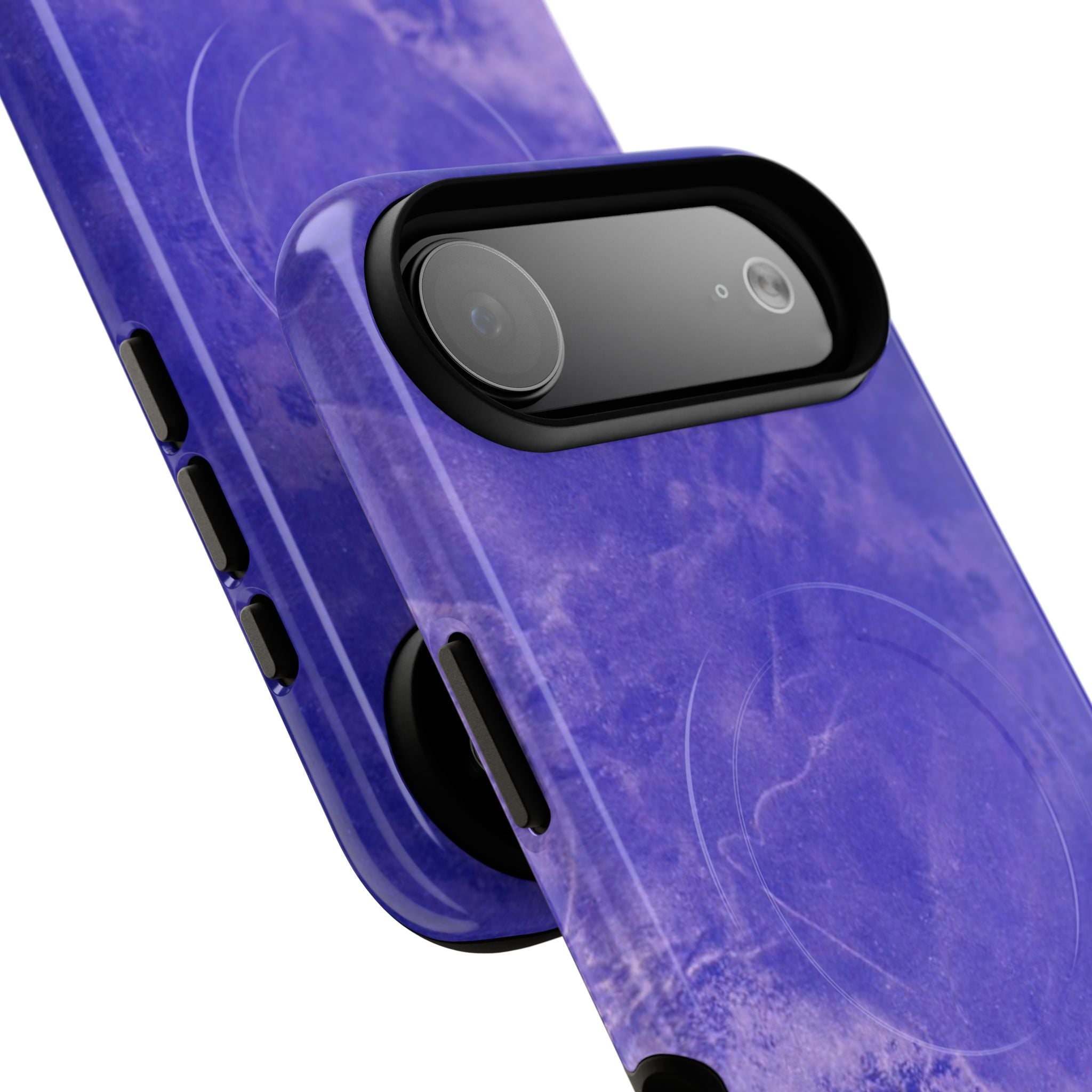 Magnetic iphone case in Blue abstract design with dual layers for toughness and compatible with MagSafe Accessories