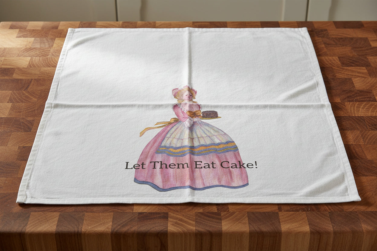 Vintage woman serving a Cake with text 'Let Them Eat Cake!'