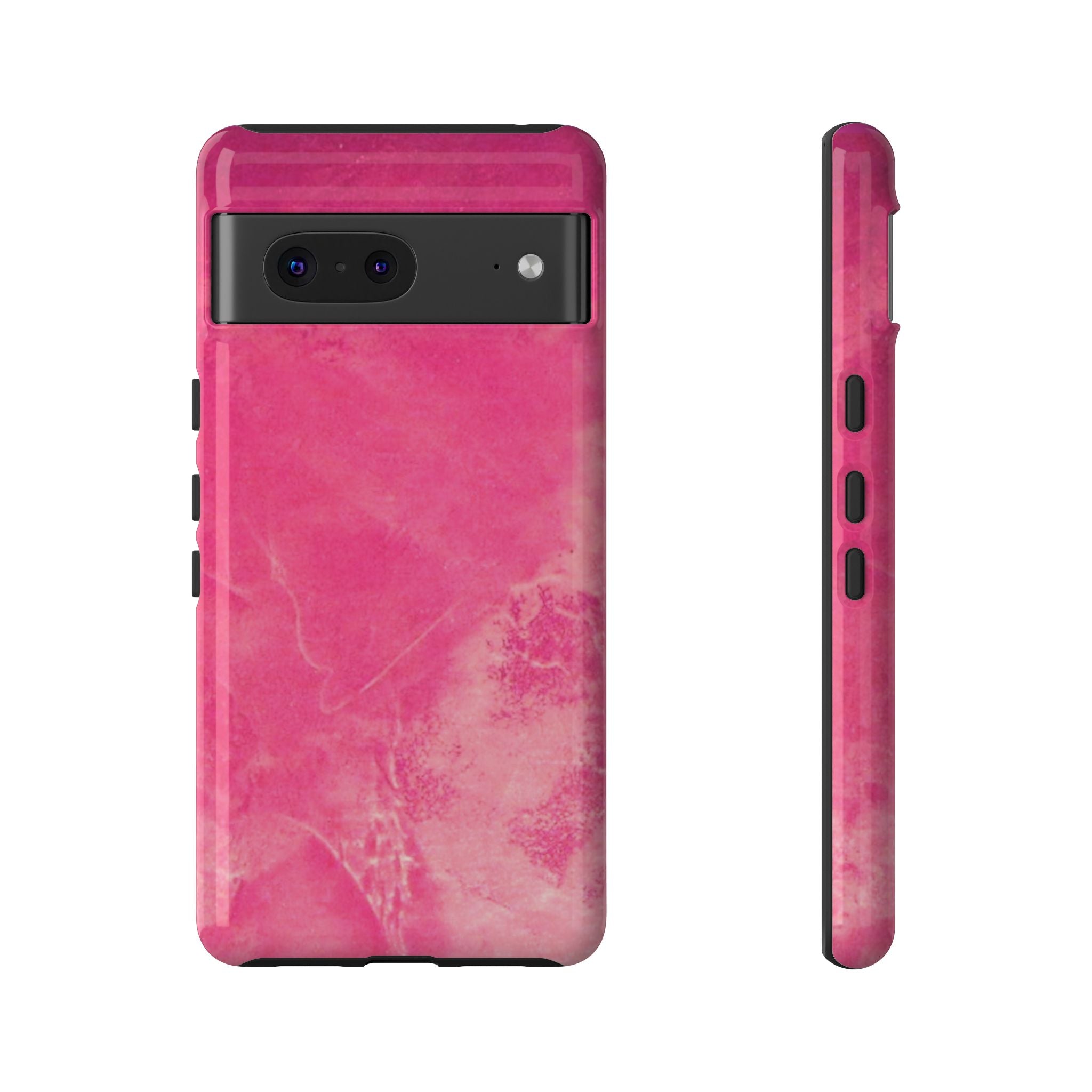 phone case in glossy or matte Hot Pink Marble Design with UV and impact resistance protection