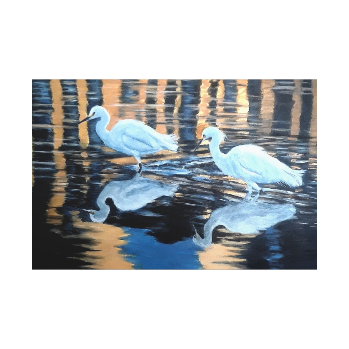 Canvas Wall Art – Reflected Egrets at Dusk