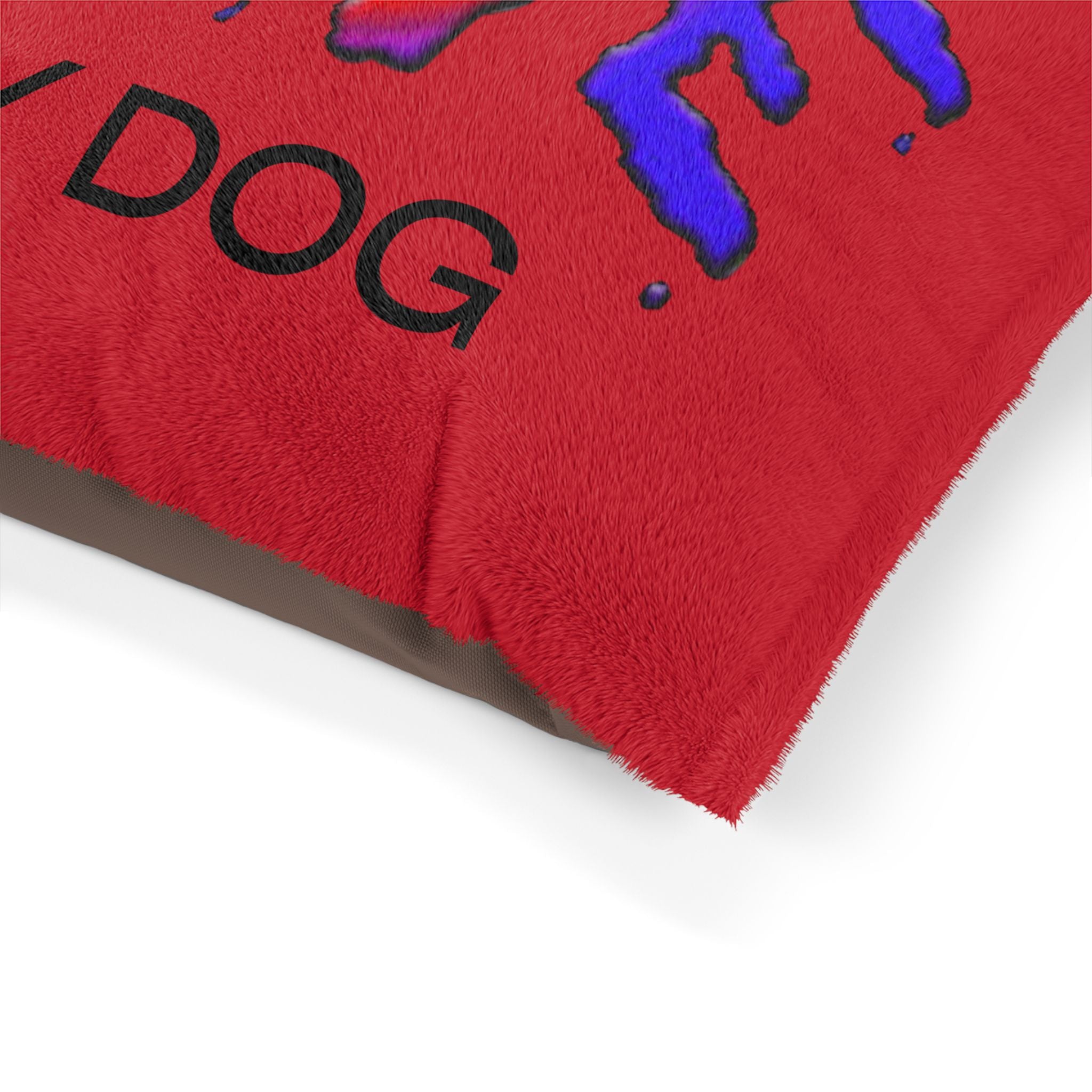 Vibrant Red Dog Bed - Comfy with LOVE Art Design by Studio Blitz