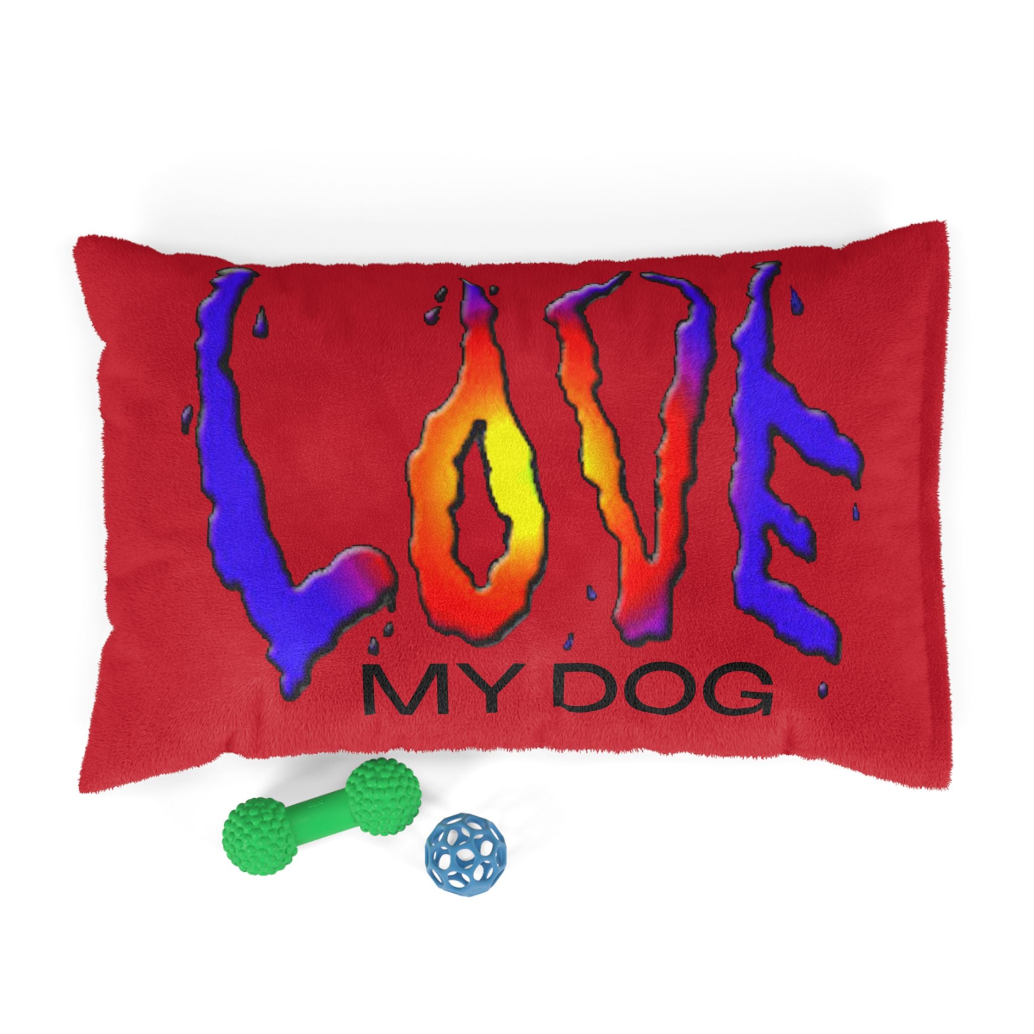 Vibrant Red Dog Bed - Comfy with LOVE Art Design by Studio Blitz