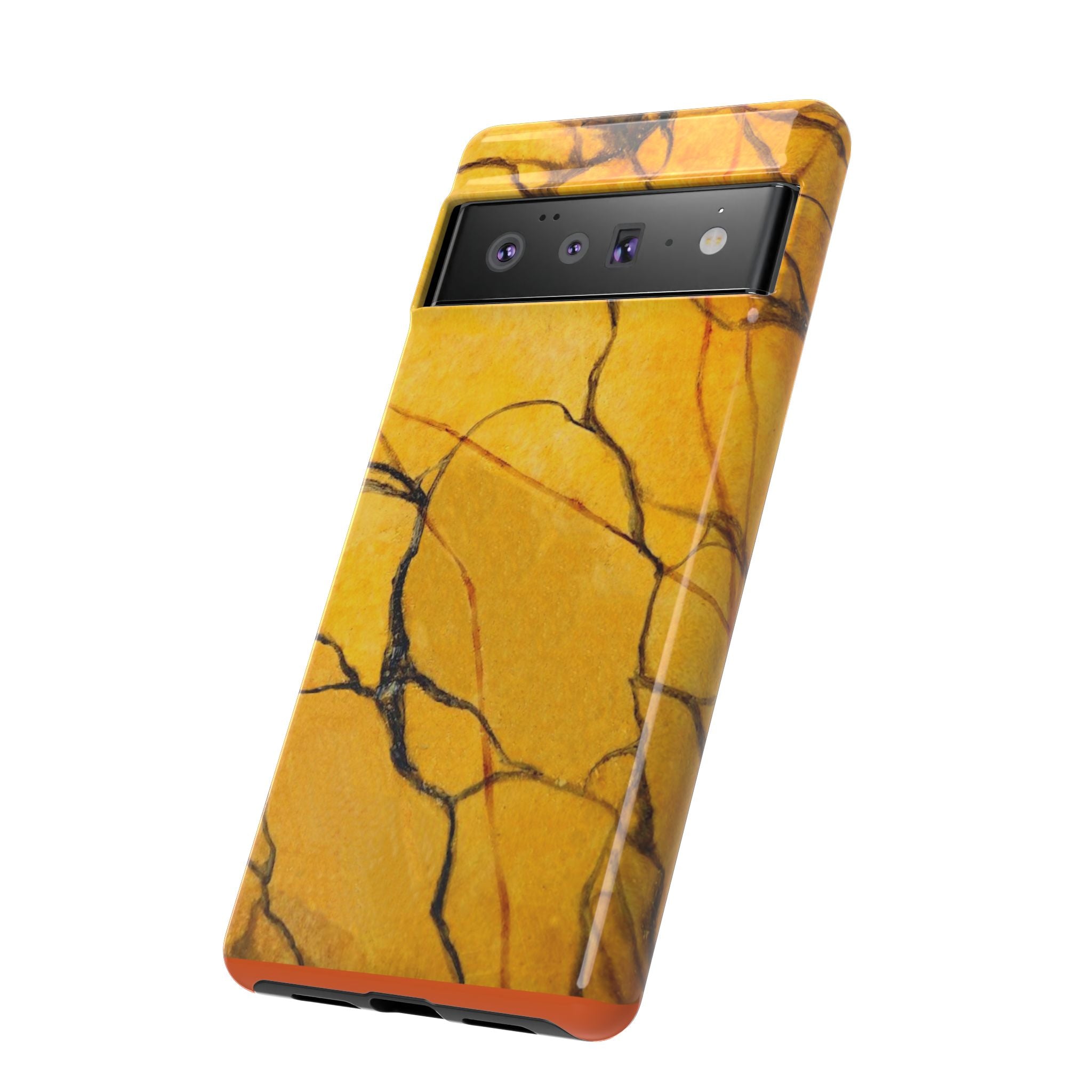 phone case in eye catching gold marble design in glossy or matte finish with silicone lining and hard shell for impact and UV resistance