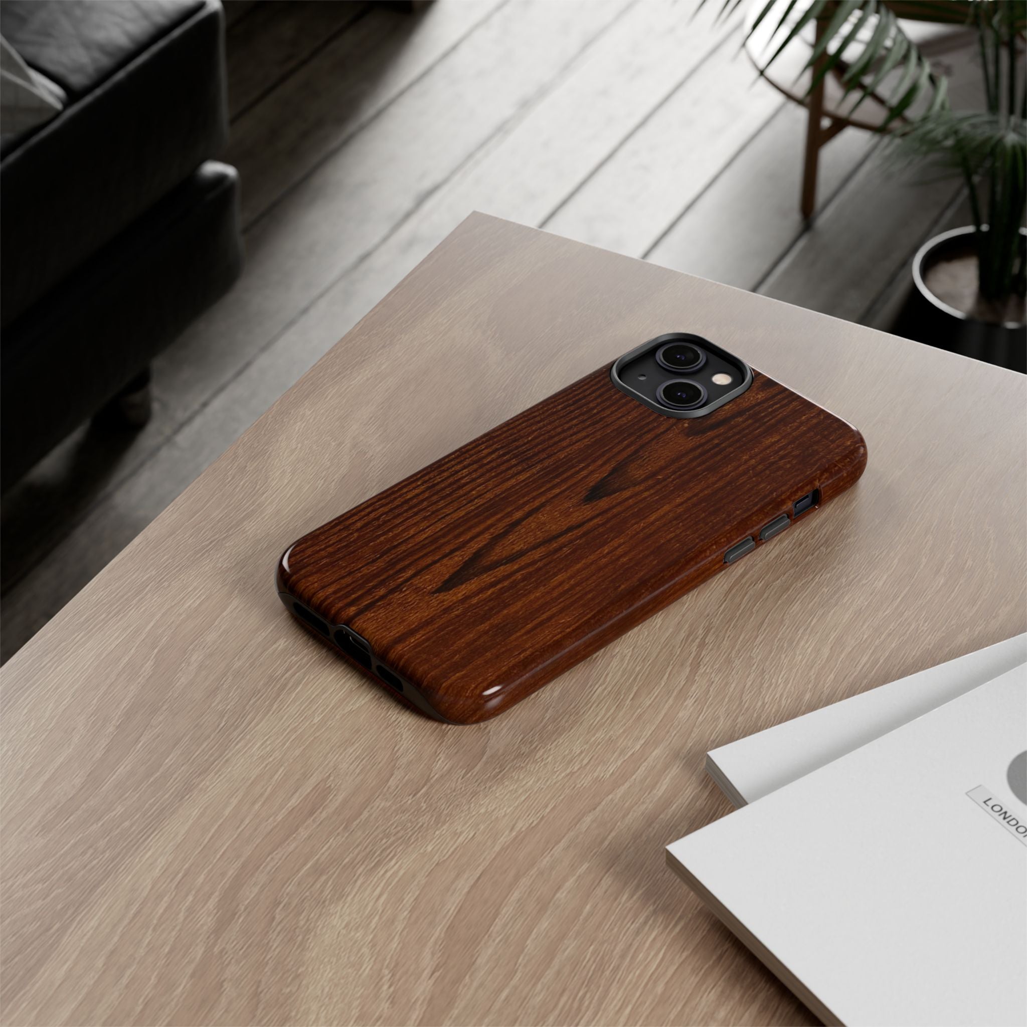 Phone Case in Fine Wood Grain Design with rustic, rugged good looks with toughness and durability for UV and impact resistance protection