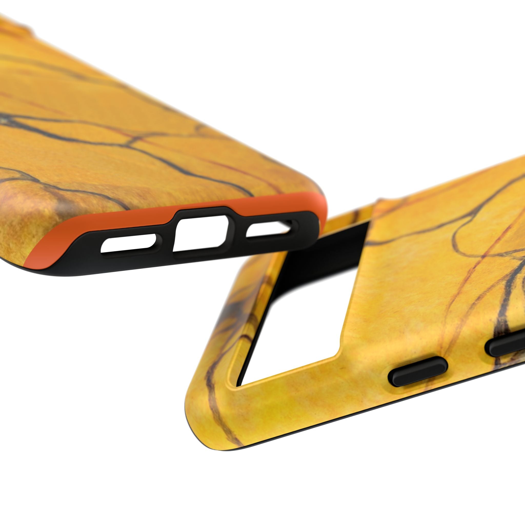 phone case in eye catching gold marble design in glossy or matte finish with silicone lining and hard shell for impact and UV resistance