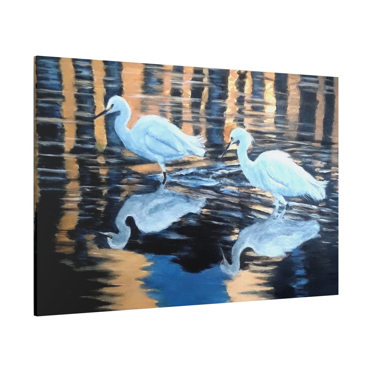 Canvas Wall Art – Reflected Egrets at Dusk