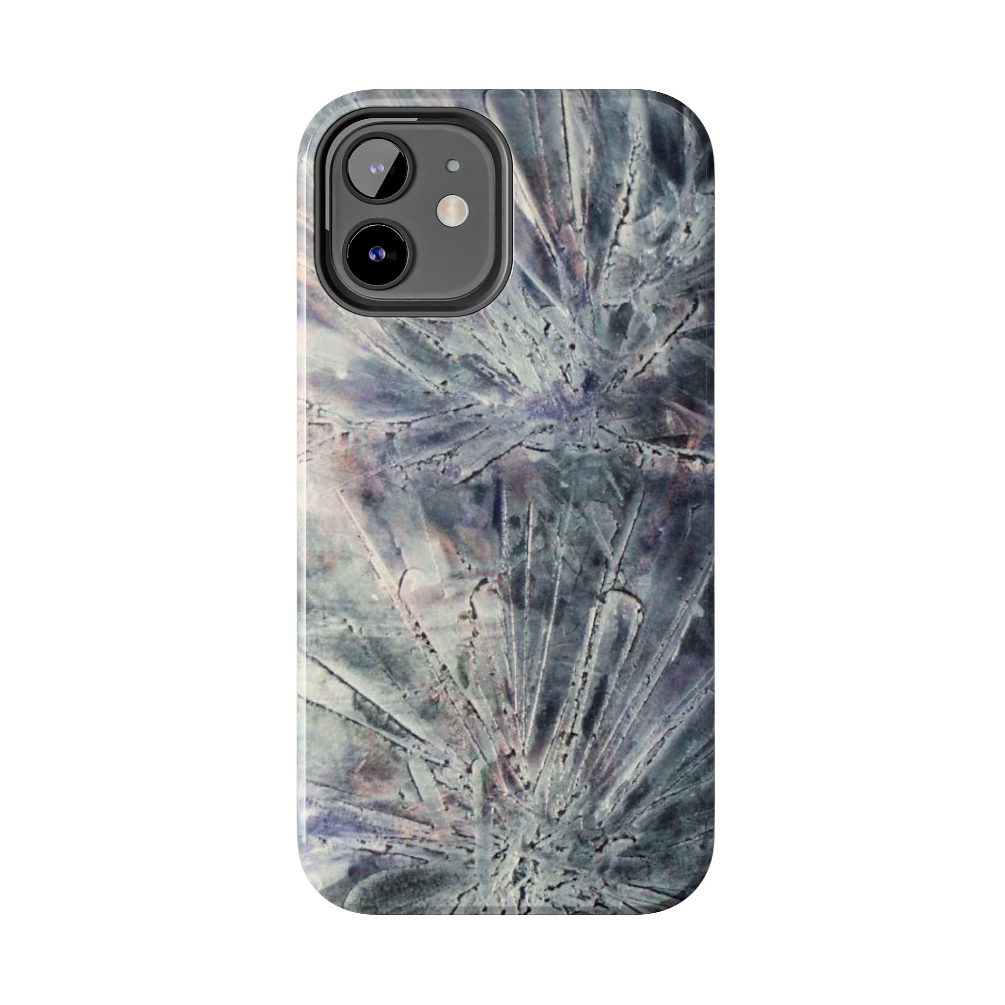 Phone case in abstract bursts of silver crystal design with rubber lining for strong impact and UV protection