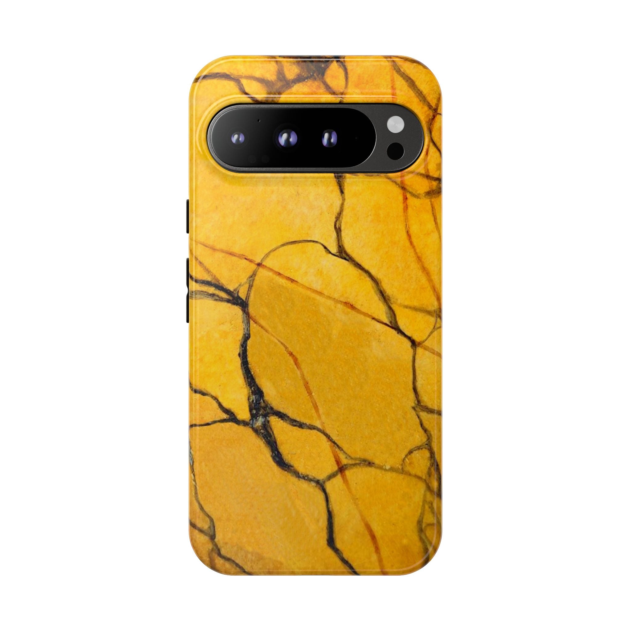 phone case in eye catching gold marble design in glossy or matte finish with silicone lining and hard shell for impact and UV resistance