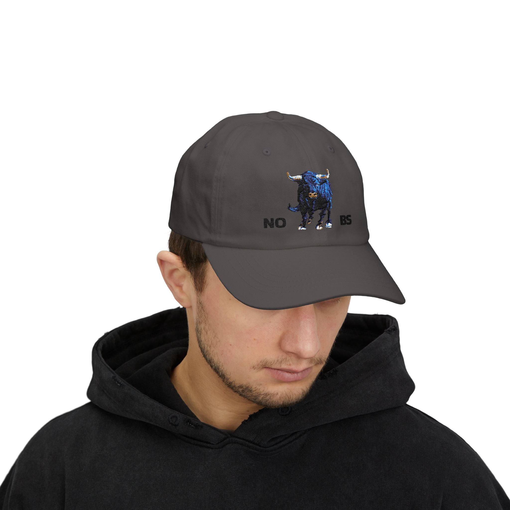 Classic Cap with Charging Bull Graphic and No BS Text painted by Studio Blitz