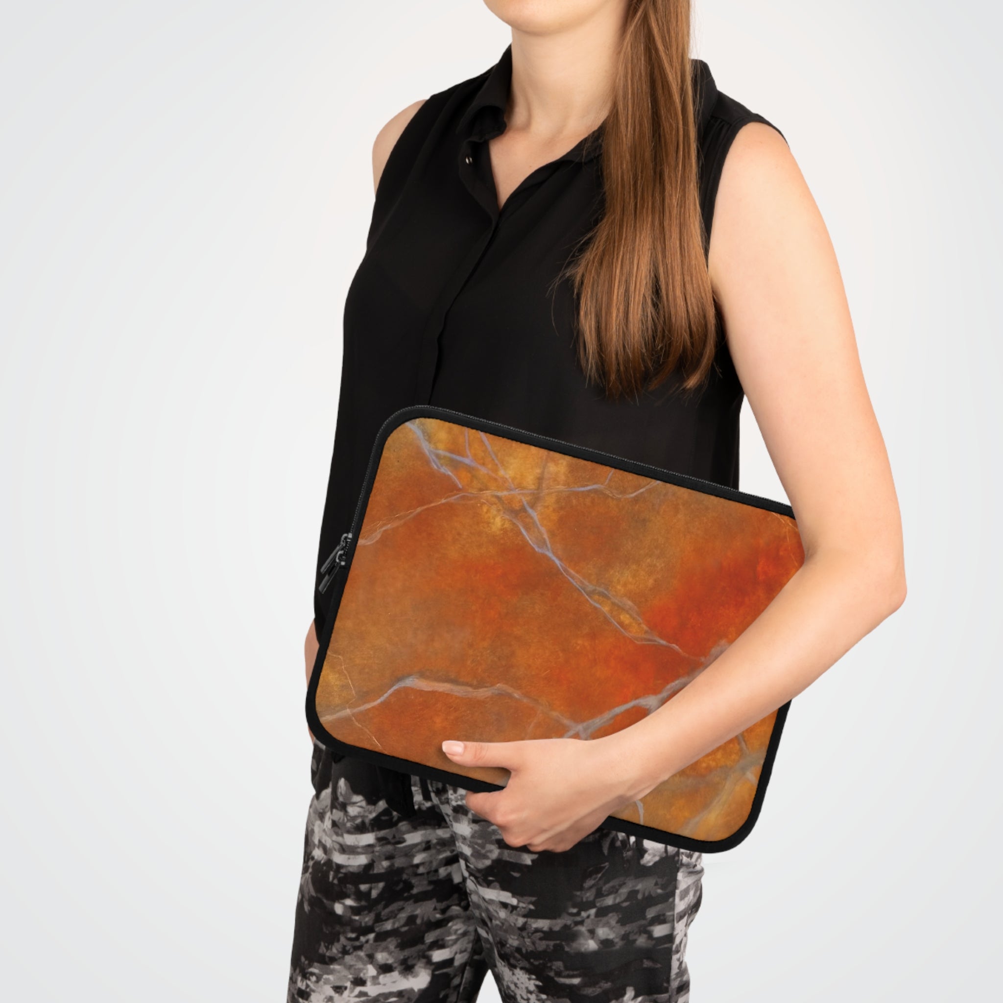 Laptop Sleeve in Stylish Red/Orange Marble Design