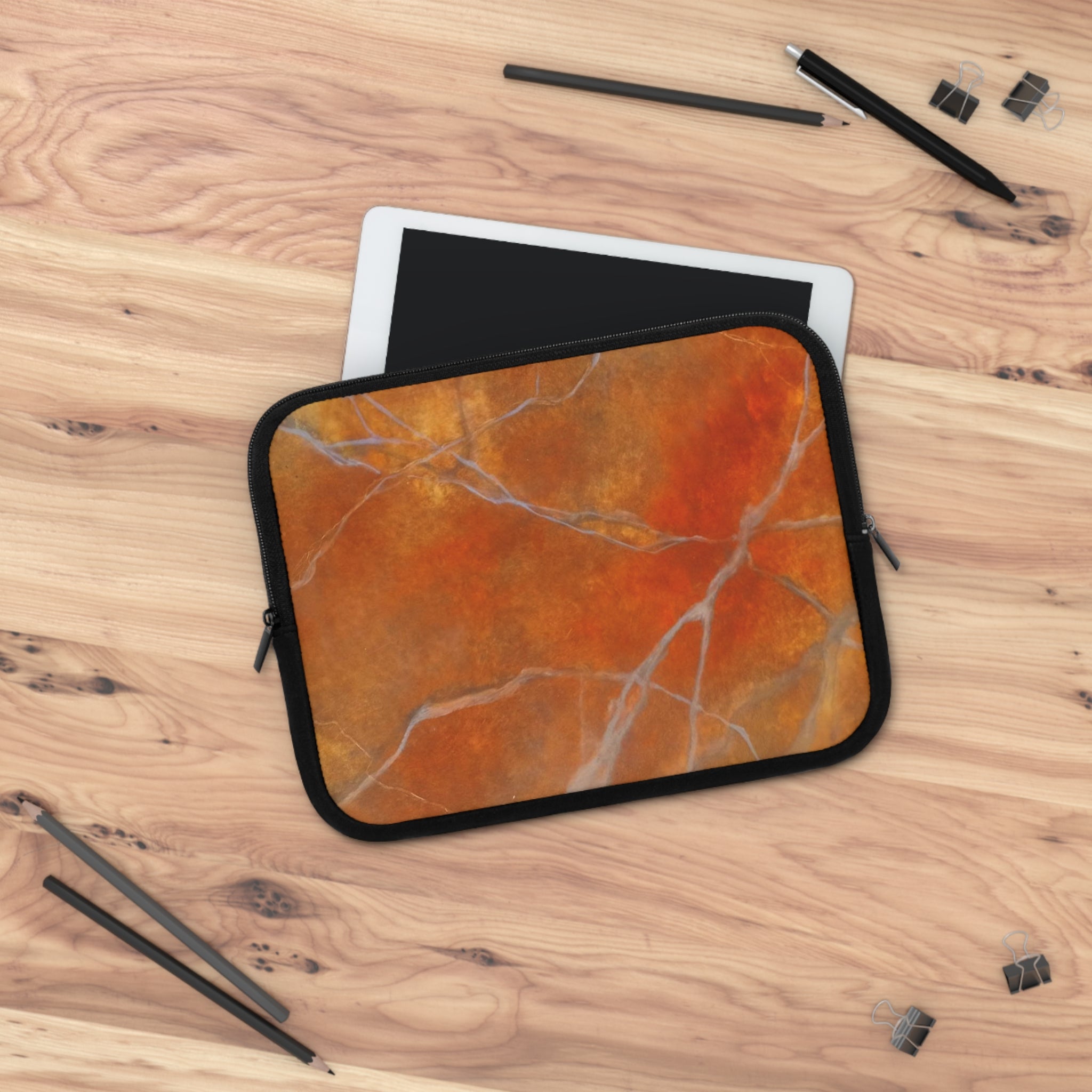 Laptop Sleeve in Stylish Red/Orange Marble Design