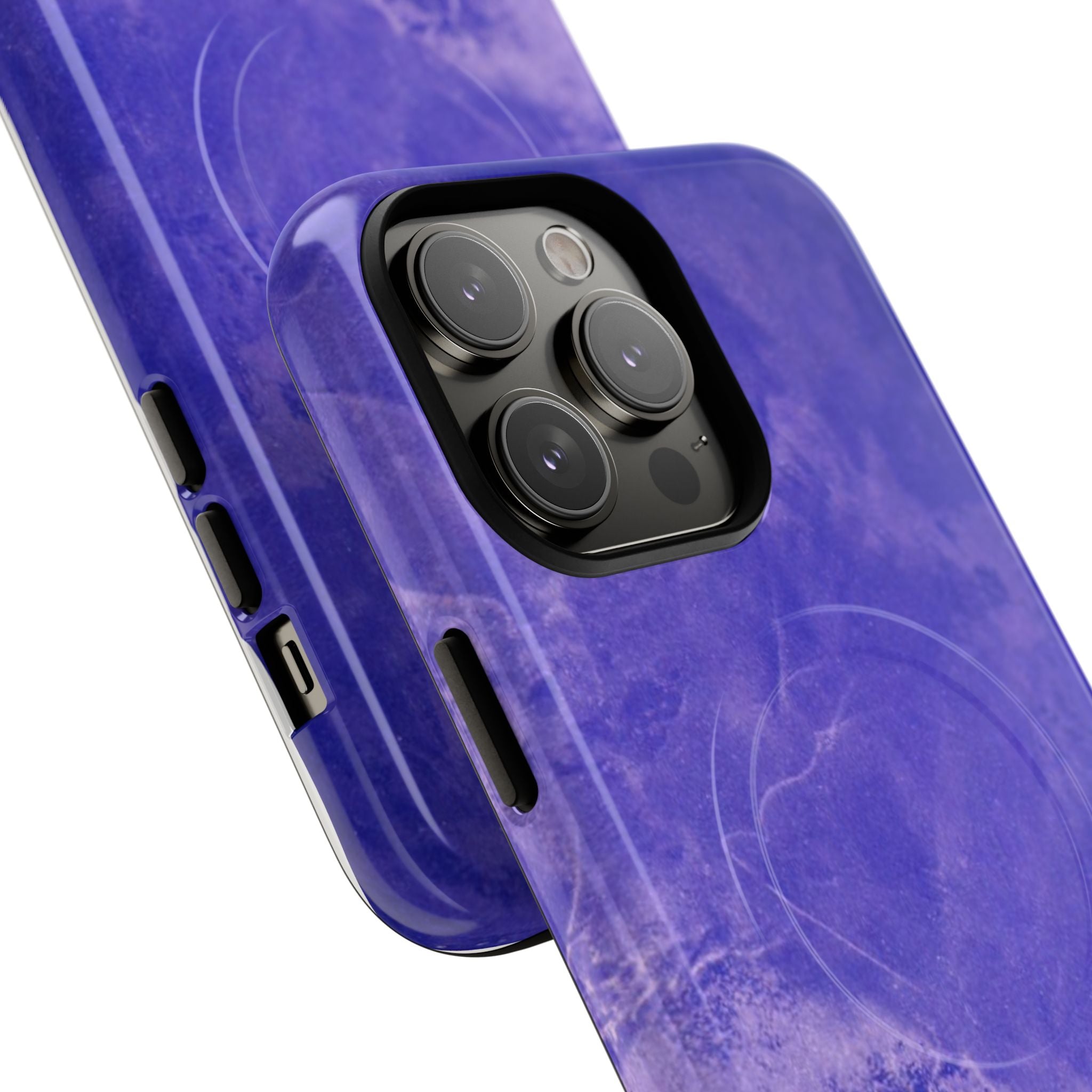 Magnetic iphone case in Blue abstract design with dual layers for toughness and compatible with MagSafe Accessories