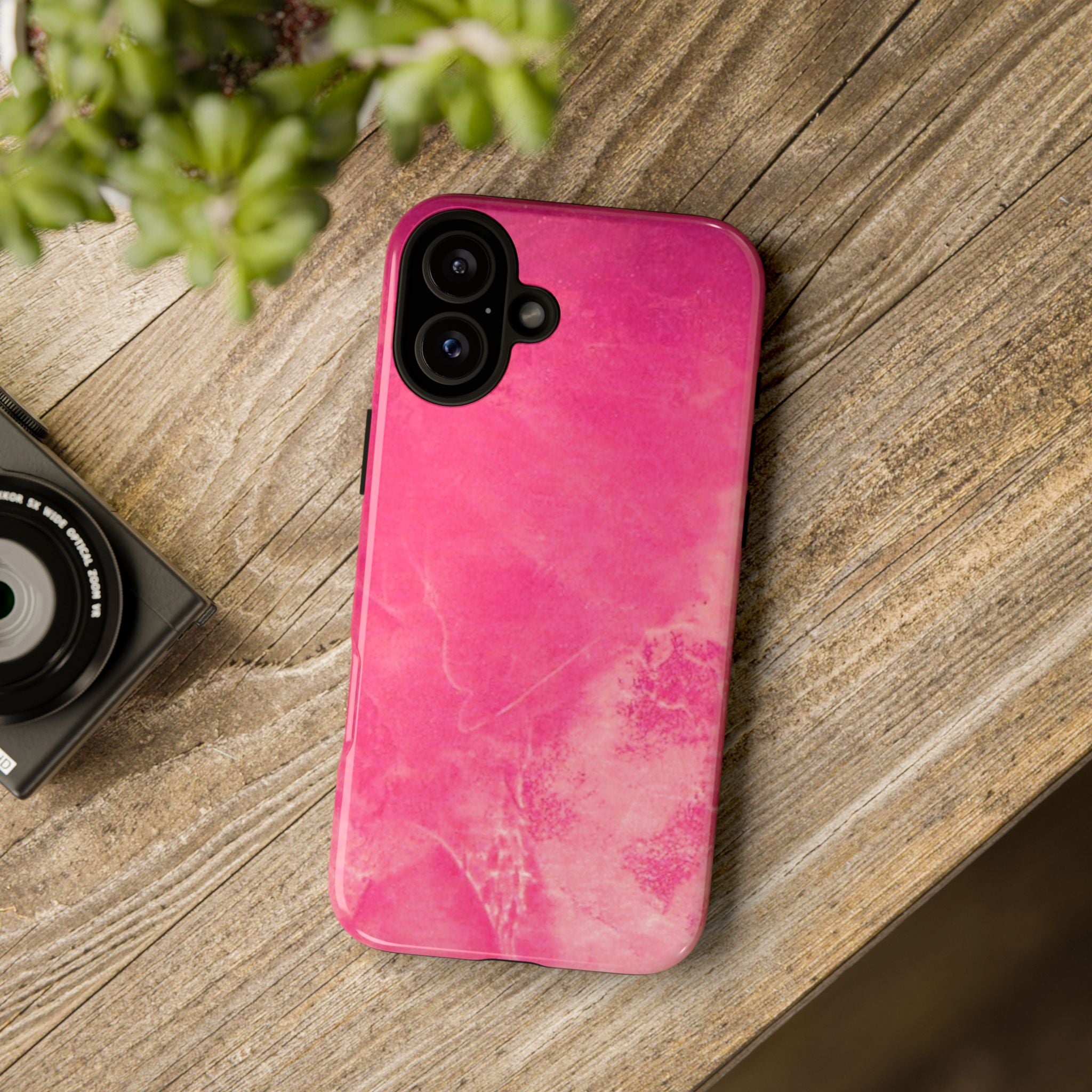 phone case in glossy or matte Hot Pink Marble Design with UV and impact resistance protection