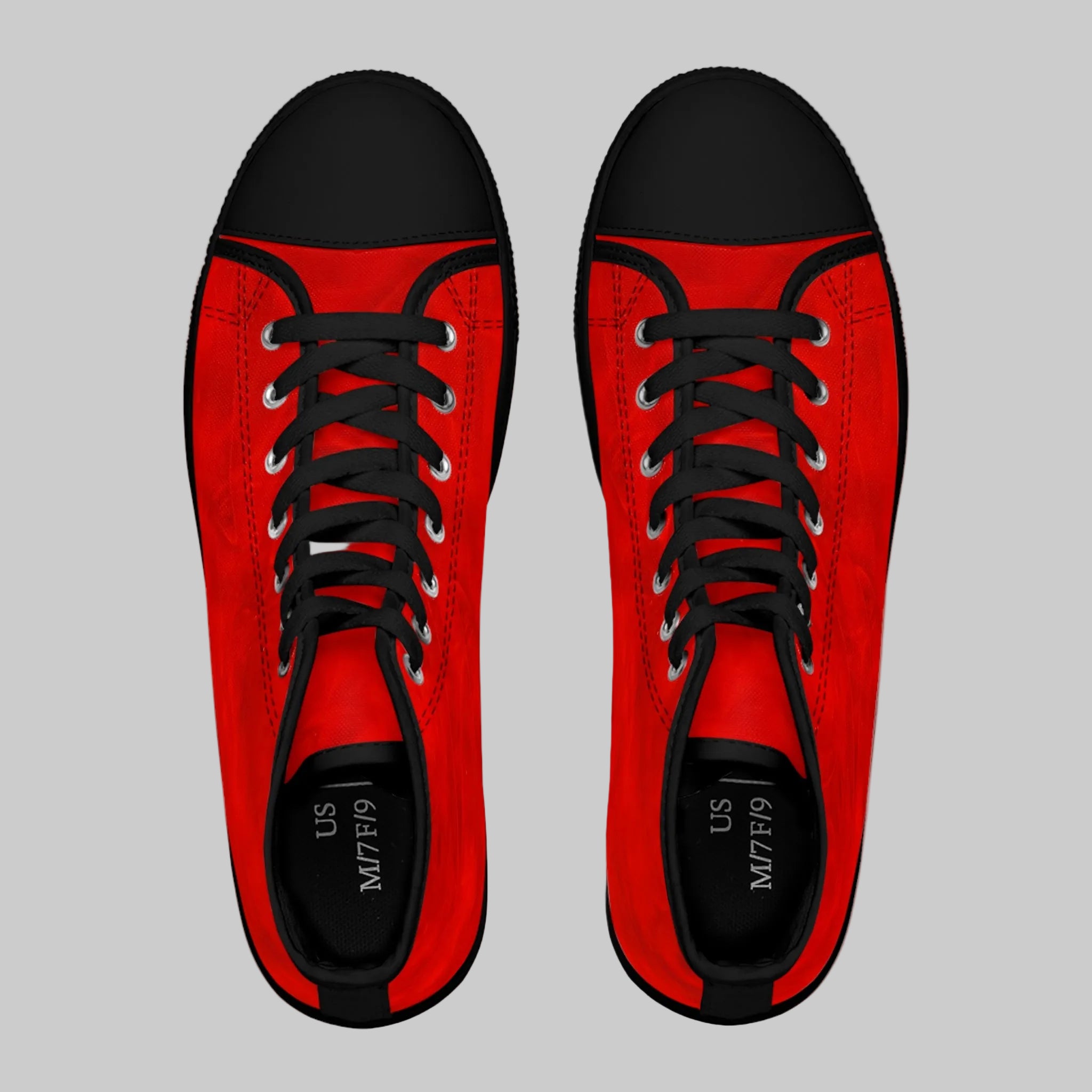 High Top Sneakers - Trendy Red Abstract Design with Accents
