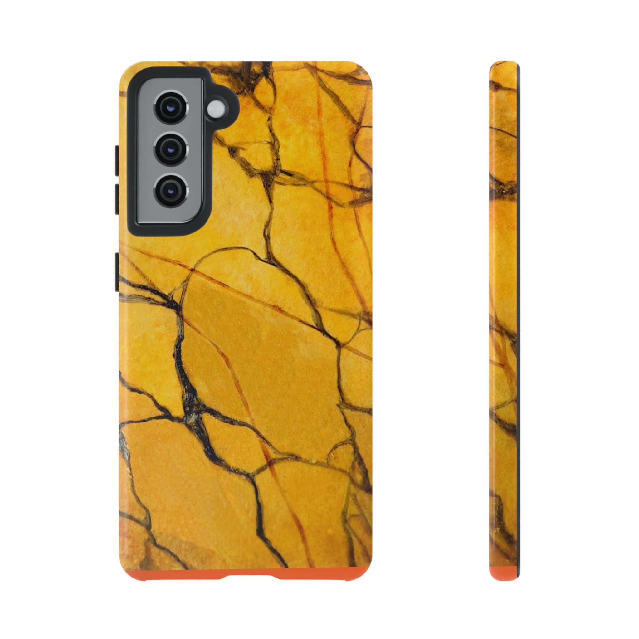 phone case in eye catching gold marble design in glossy or matte finish with silicone lining and hard shell for impact and UV resistance