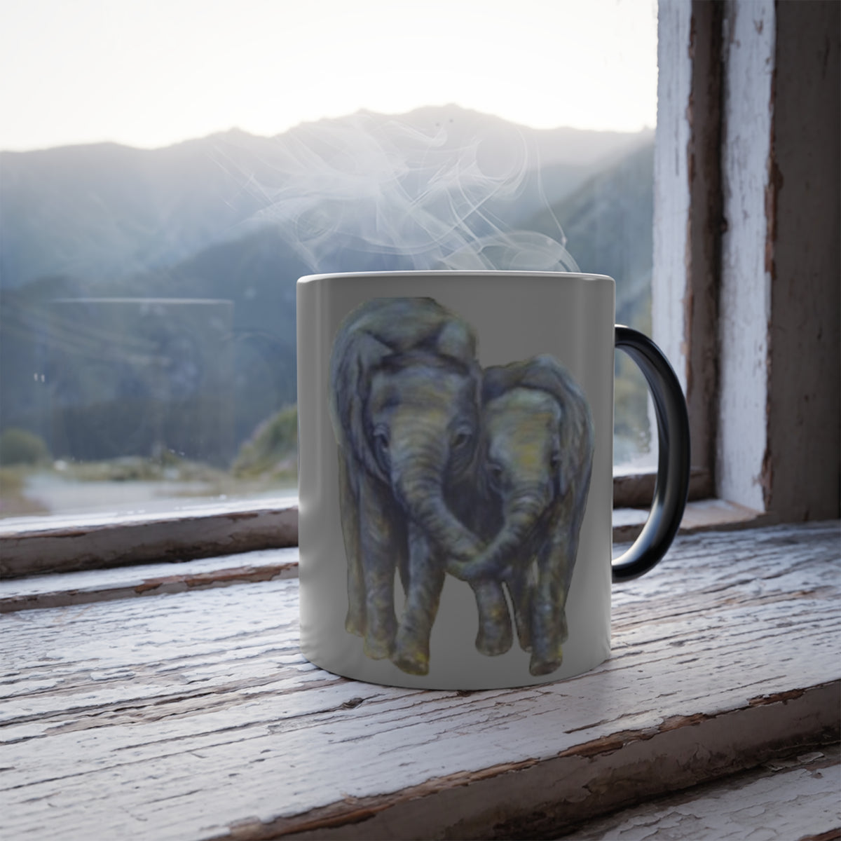 Mug Painted with Elephant Besties