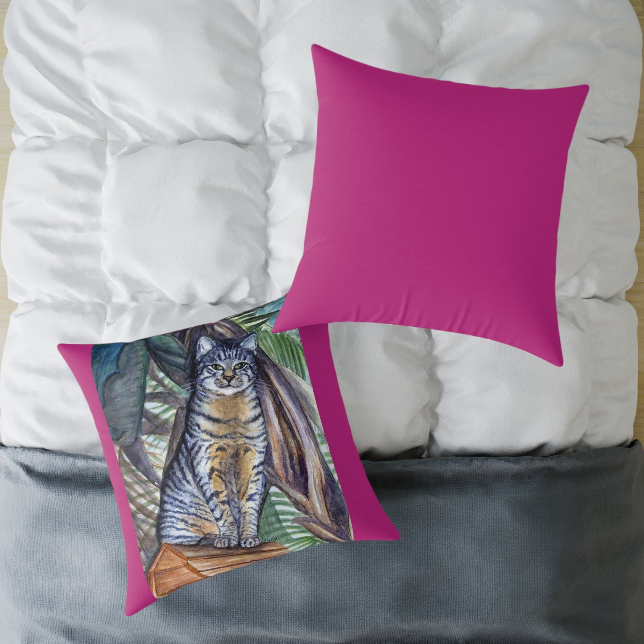 Throw Pillow with Zipper - Decorative Square Cushion with Tabby Jungle Cat