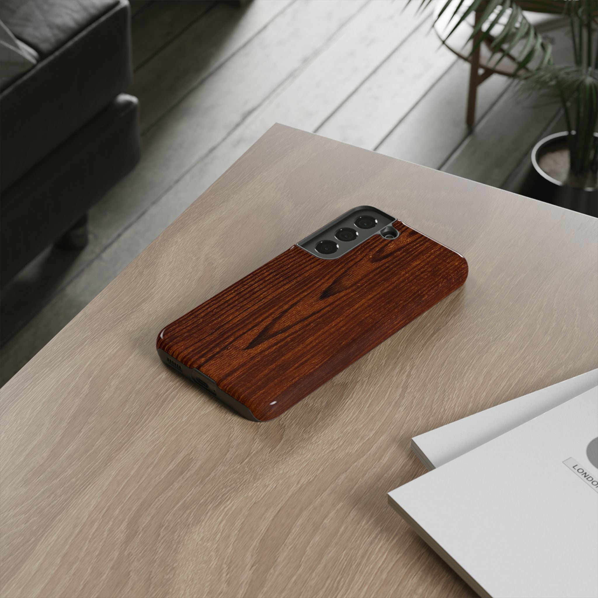 Phone Case in Fine Wood Grain Design with rustic, rugged good looks with toughness and durability for UV and impact resistance protection