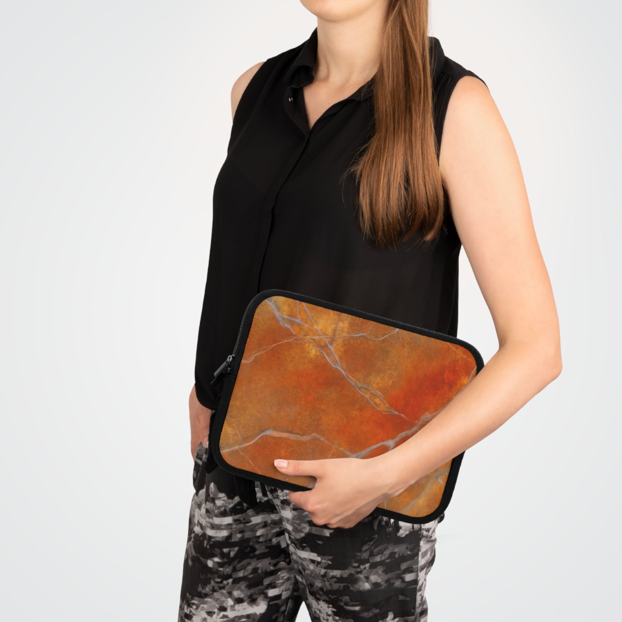 Laptop Sleeve in Stylish Red/Orange Marble Design