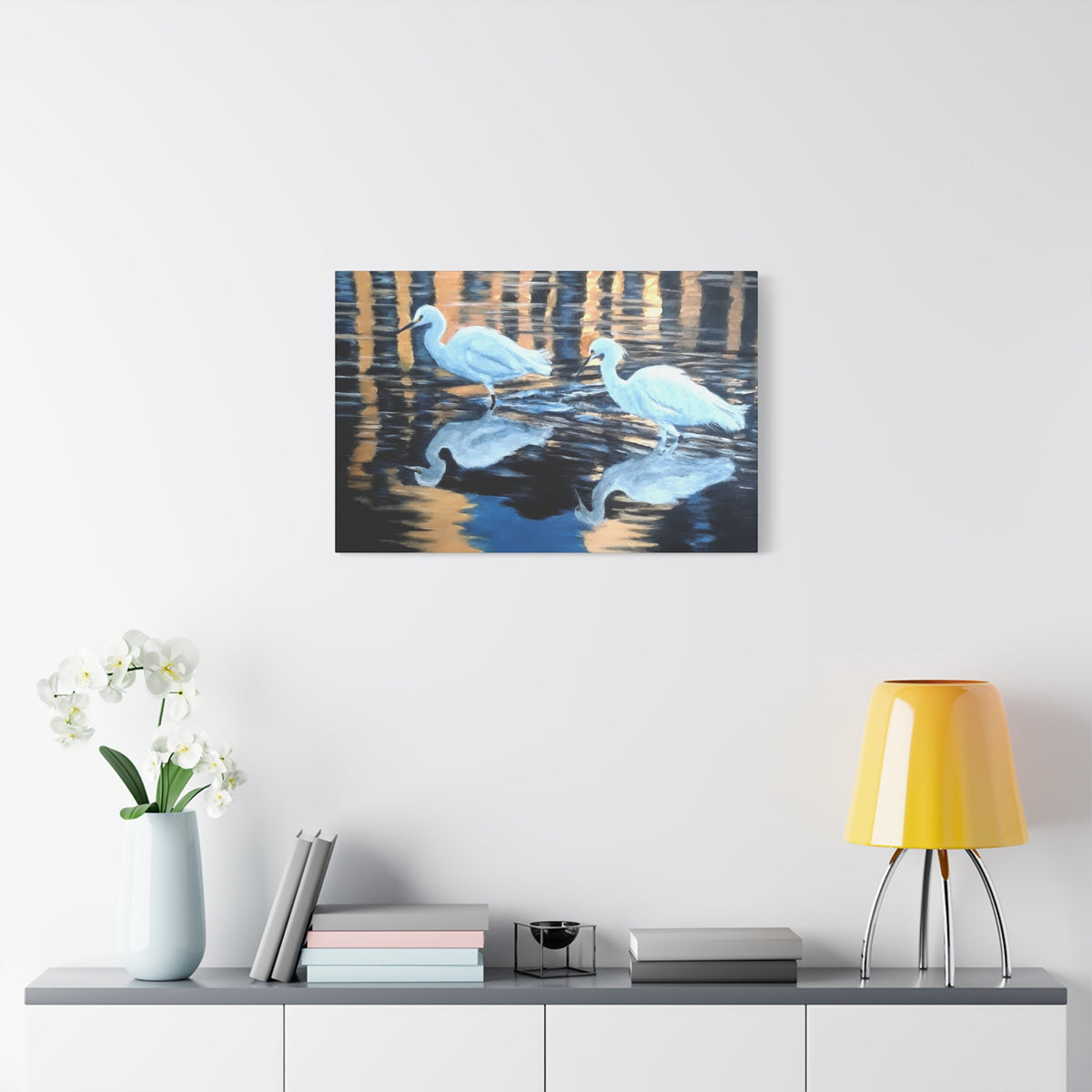 Canvas Wall Art – Reflected Egrets at Dusk