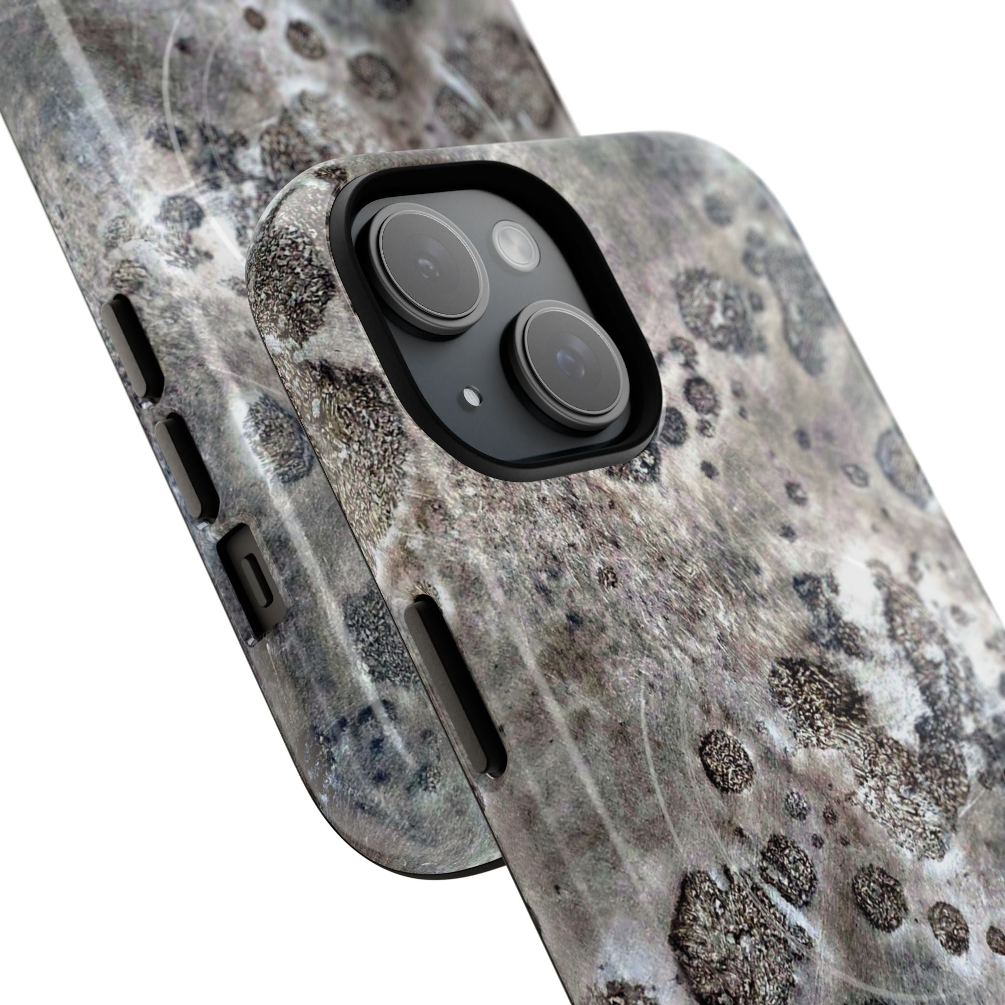 Magnetic iphone case with a Lunar Moon Rock Design is as tough as it looks with 2 layer shell compatible with MagSafe Accessories