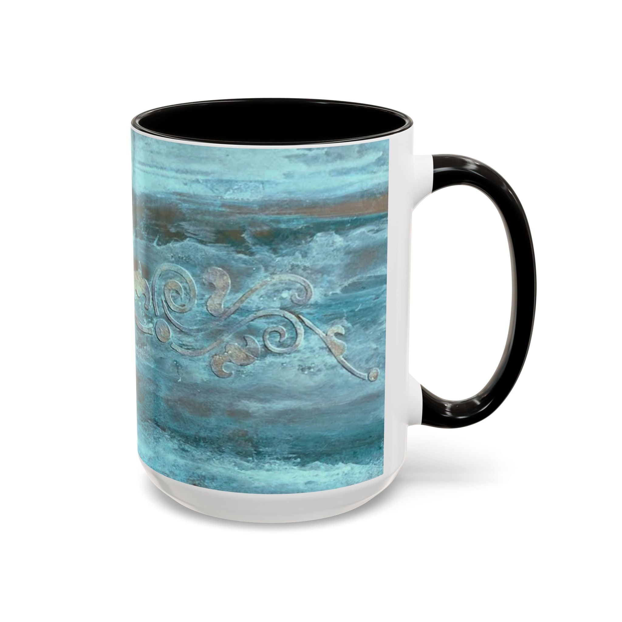 Mugs - Artistically painted with scrolled design 15oz & 11oz by Studio Blitz