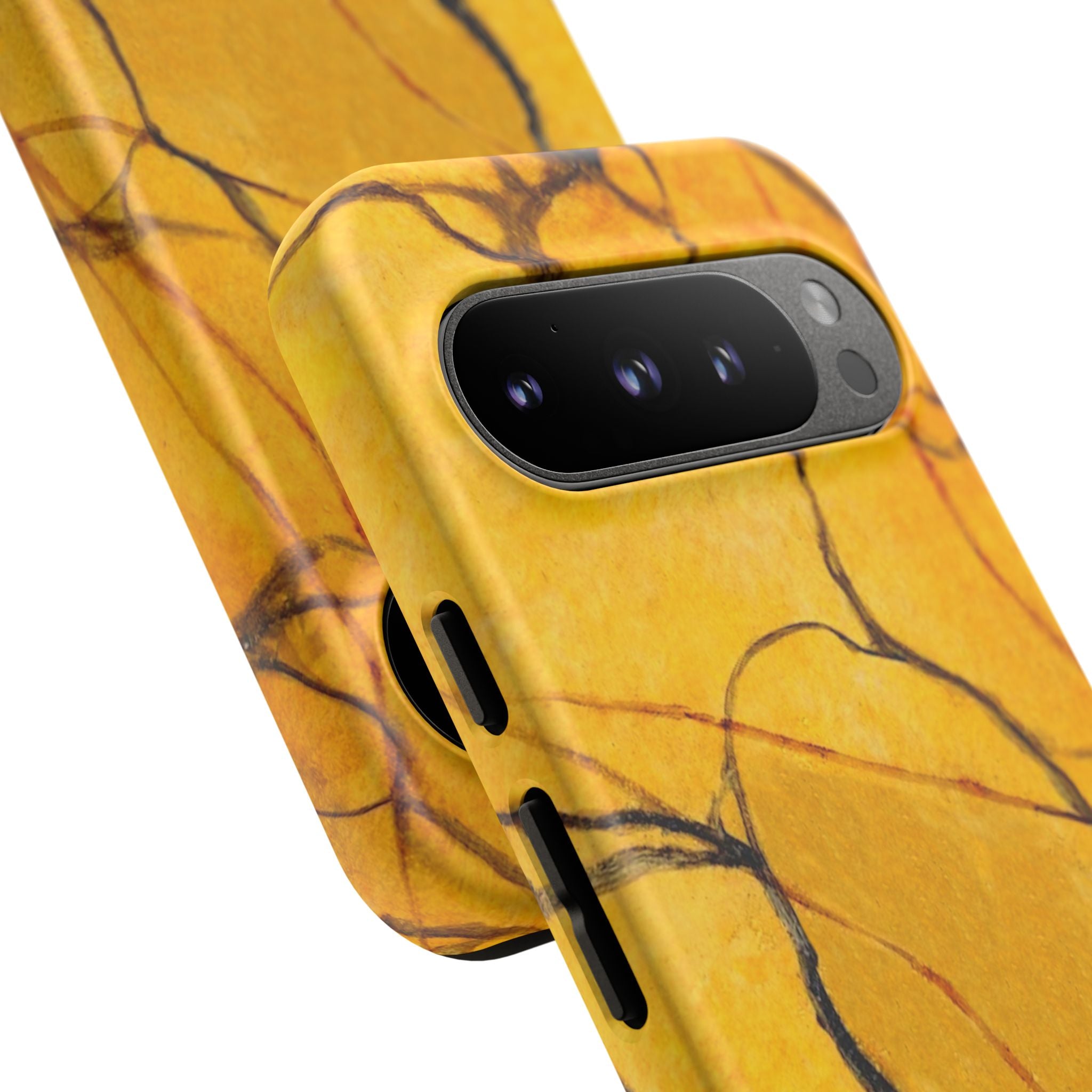 phone case in eye catching gold marble design in glossy or matte finish with silicone lining and hard shell for impact and UV resistance