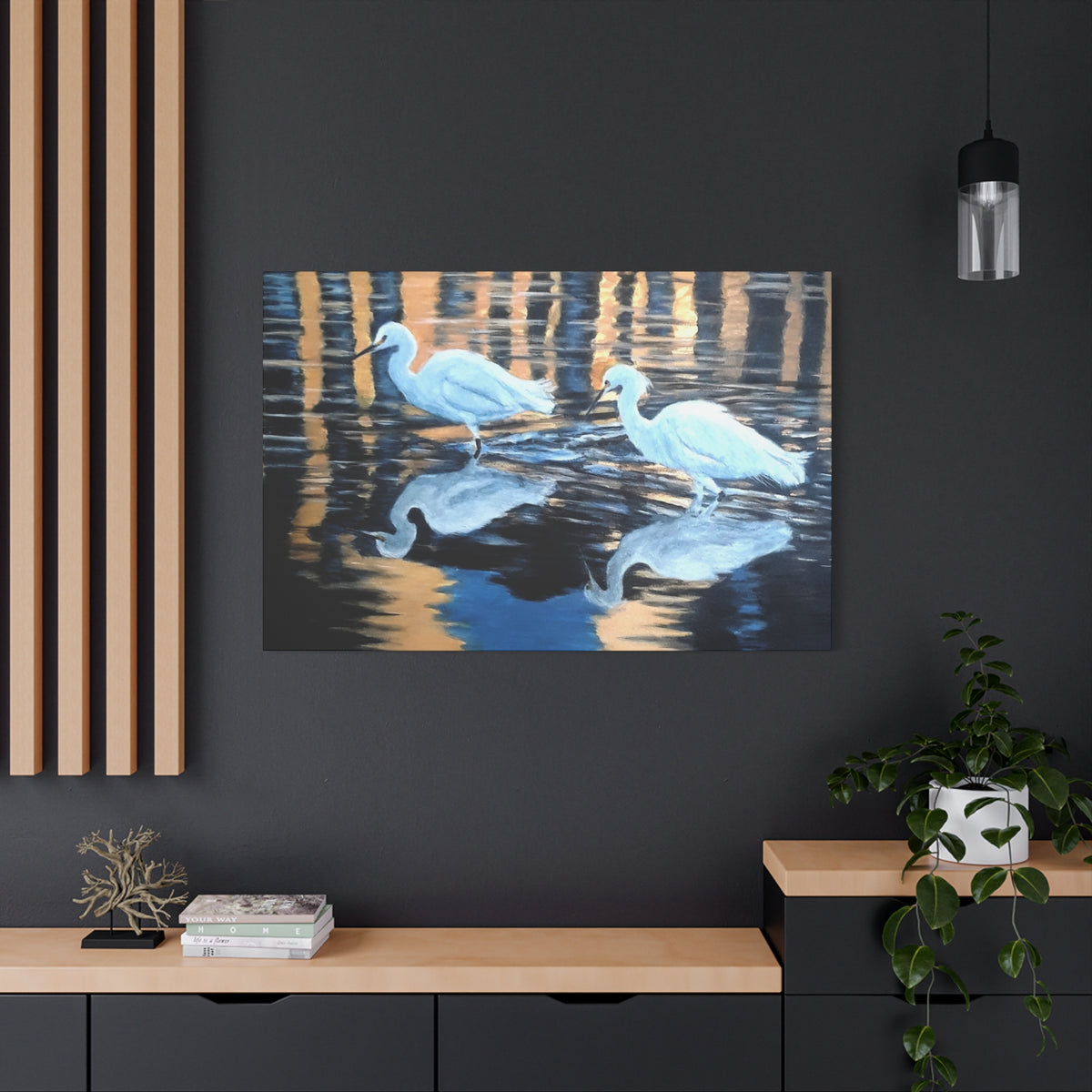 Canvas Wall Art – Reflected Egrets at Dusk