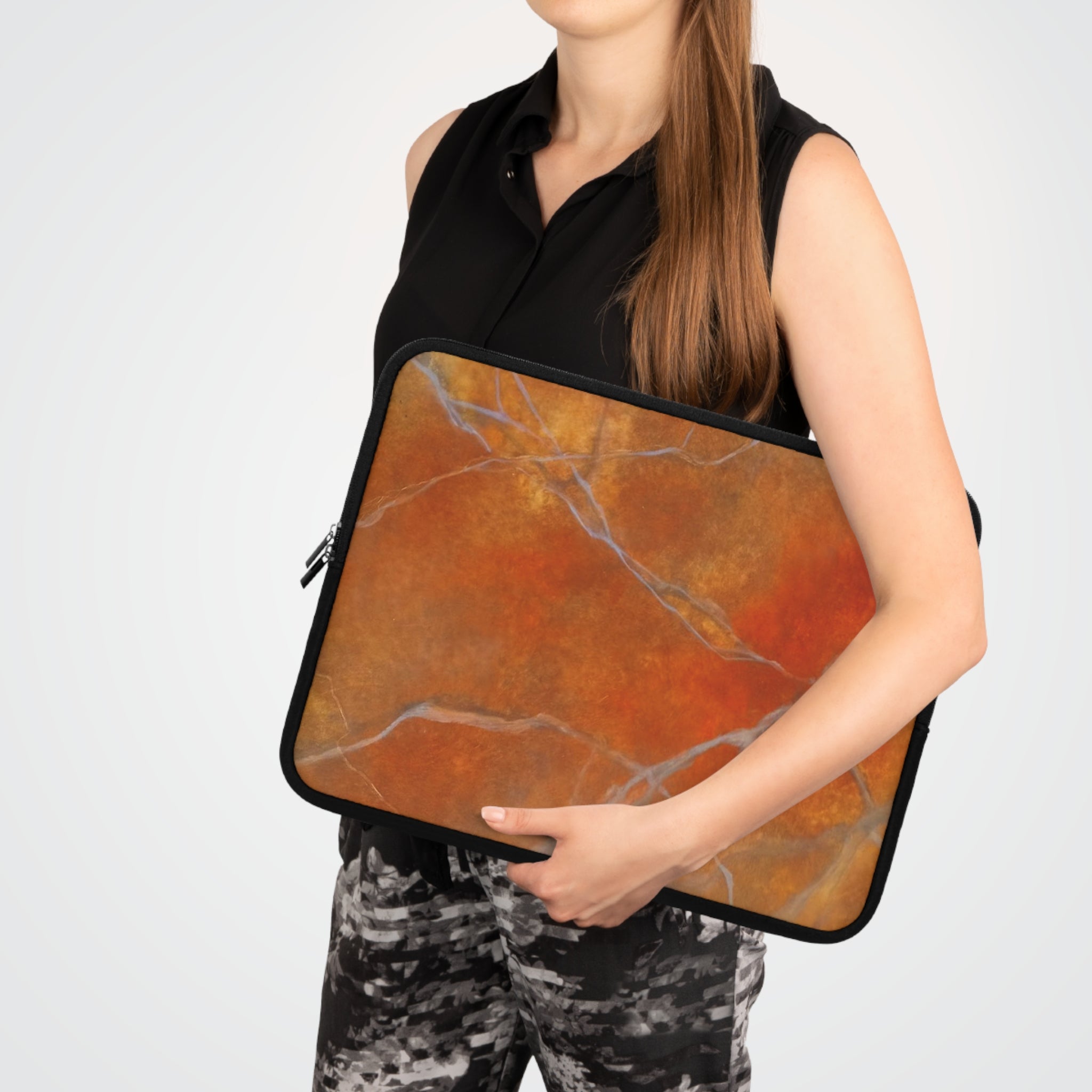 Laptop Sleeve in Stylish Red/Orange Marble Design