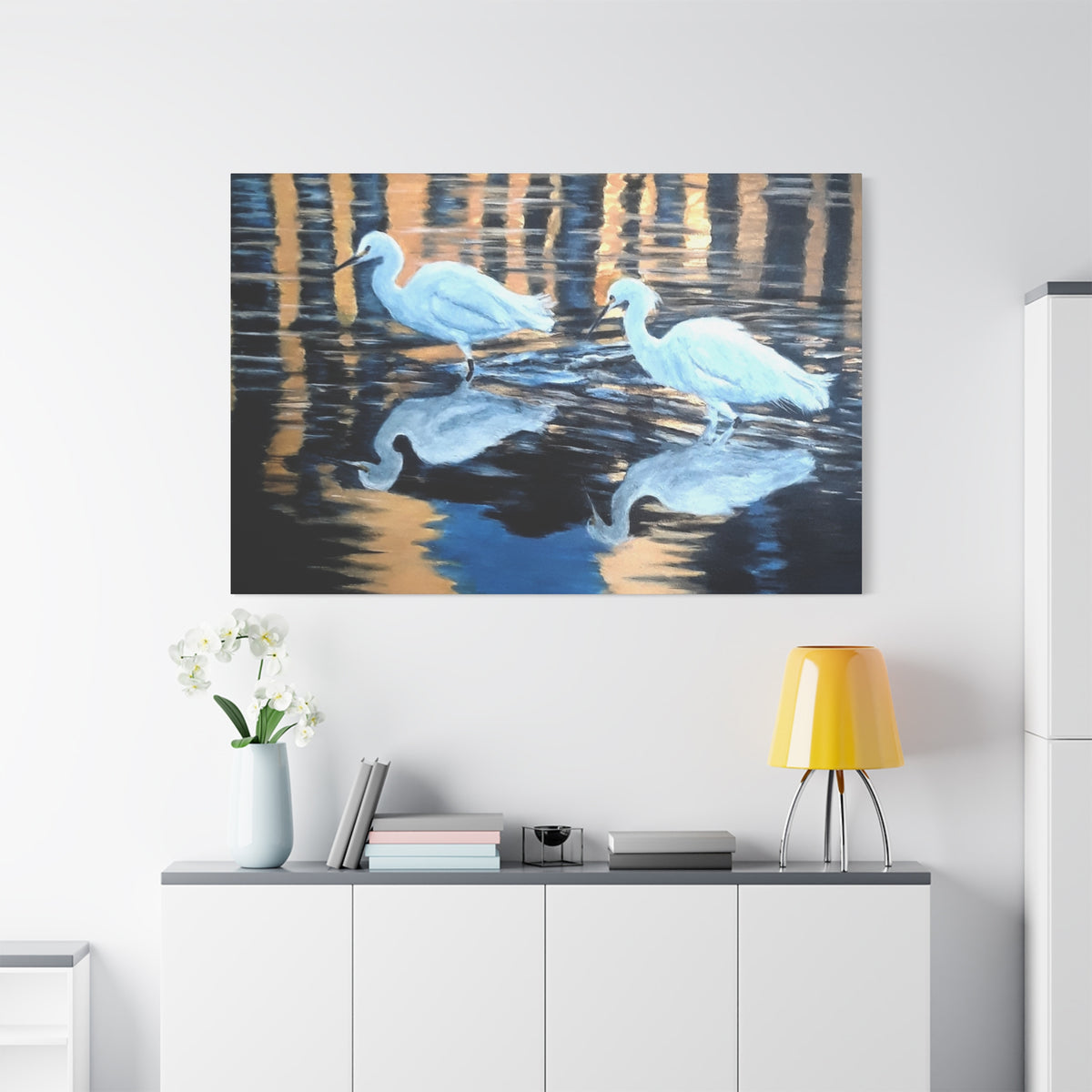 Canvas Wall Art – Reflected Egrets at Dusk