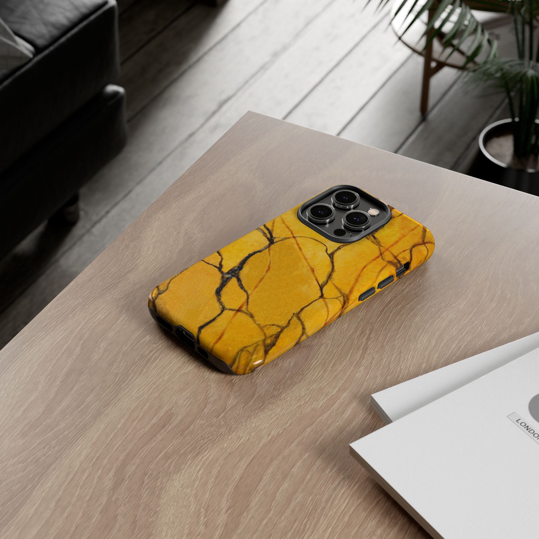 phone case in eye catching gold marble design in glossy or matte finish with silicone lining and hard shell for impact and UV resistance