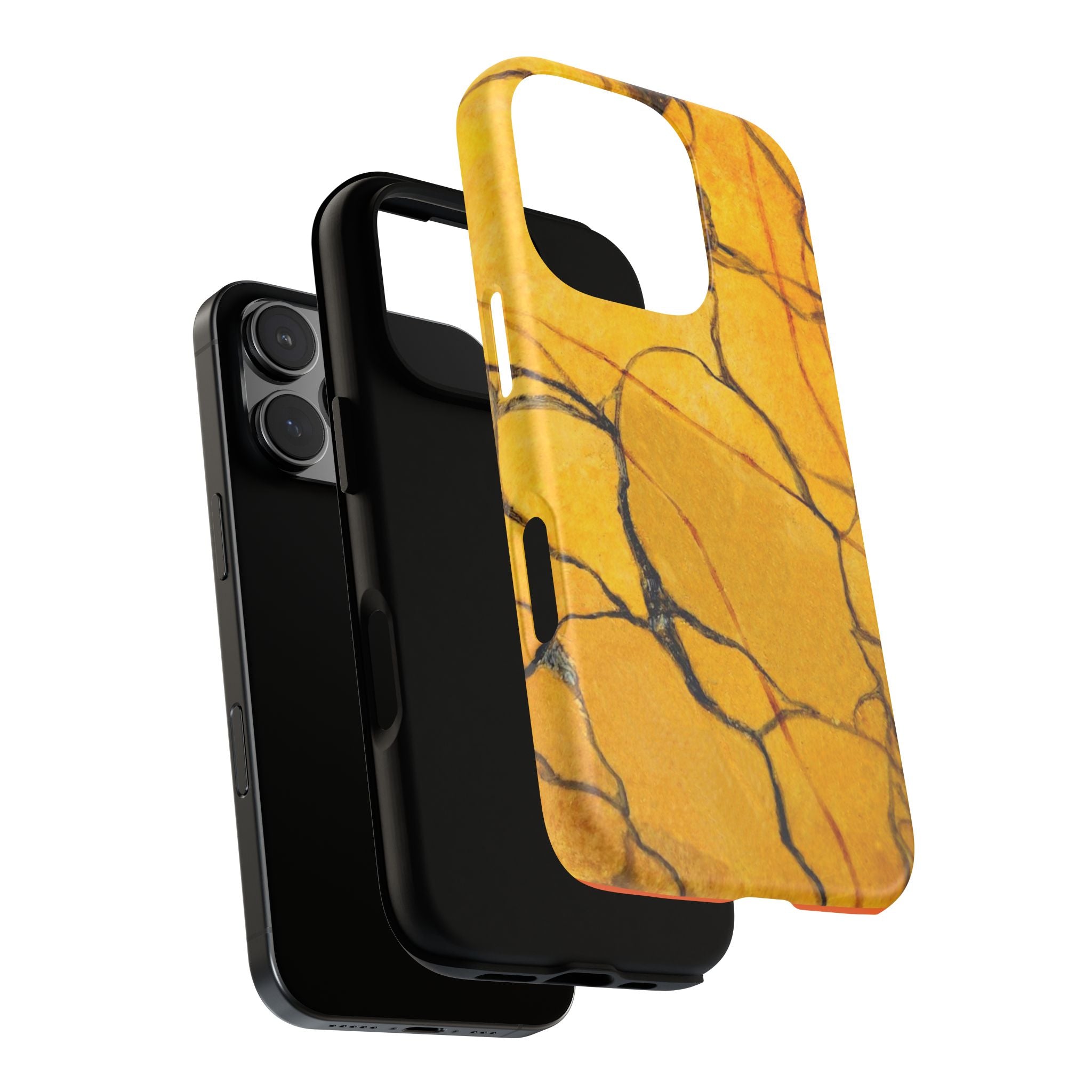 phone case in eye catching gold marble design in glossy or matte finish with silicone lining and hard shell for impact and UV resistance