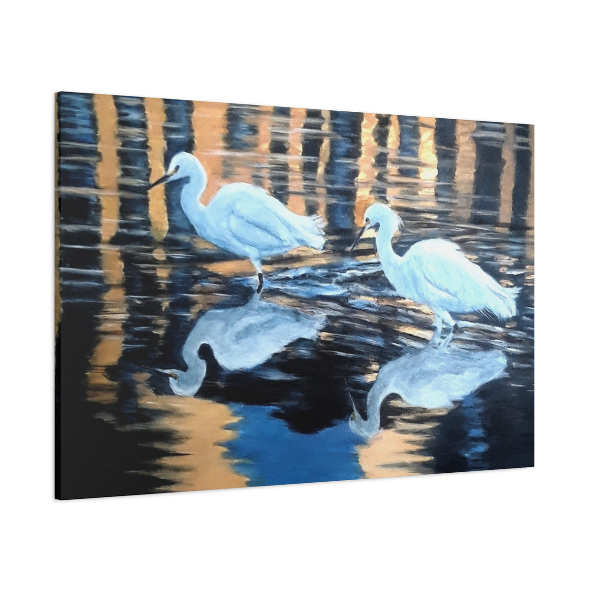 Canvas Wall Art – Reflected Egrets at Dusk