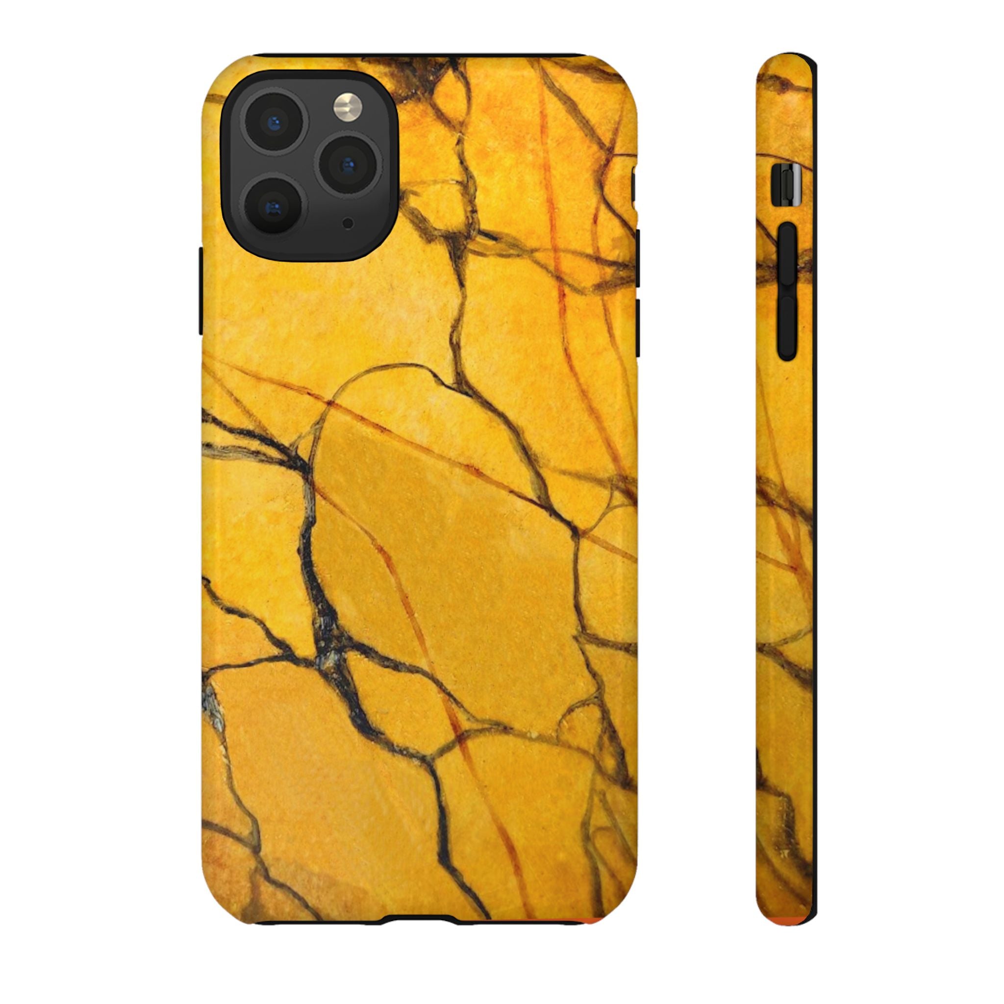 phone case in eye catching gold marble design in glossy or matte finish with silicone lining and hard shell for impact and UV resistance
