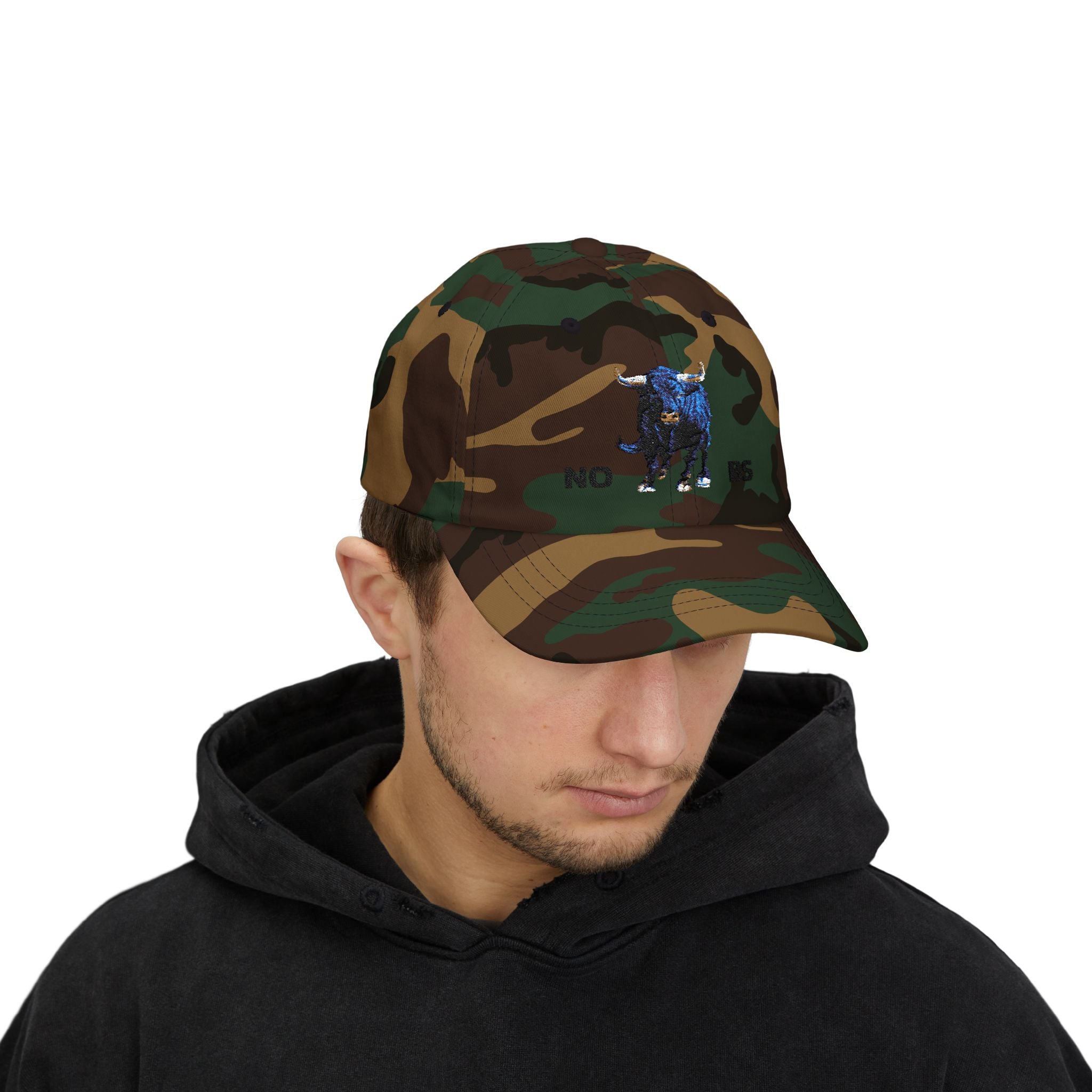 Classic Cap with Charging Bull Graphic and No BS Text painted by Studio Blitz