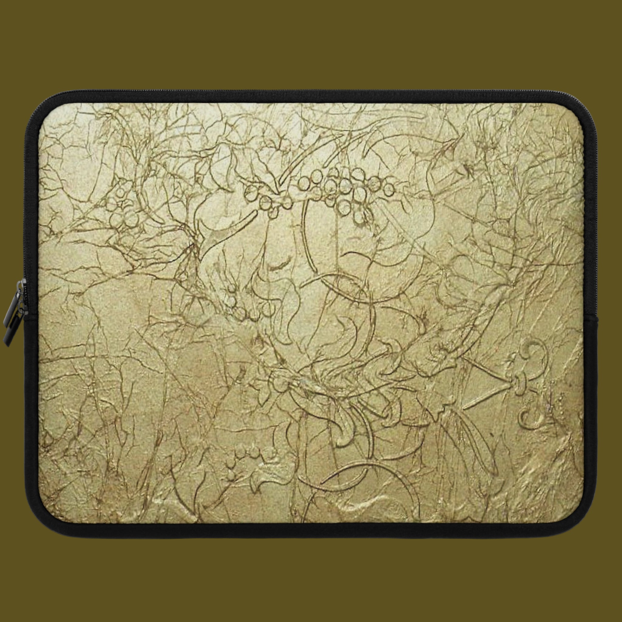 Laptop sleeve with artistic design on a textured beige embossment in several sizes