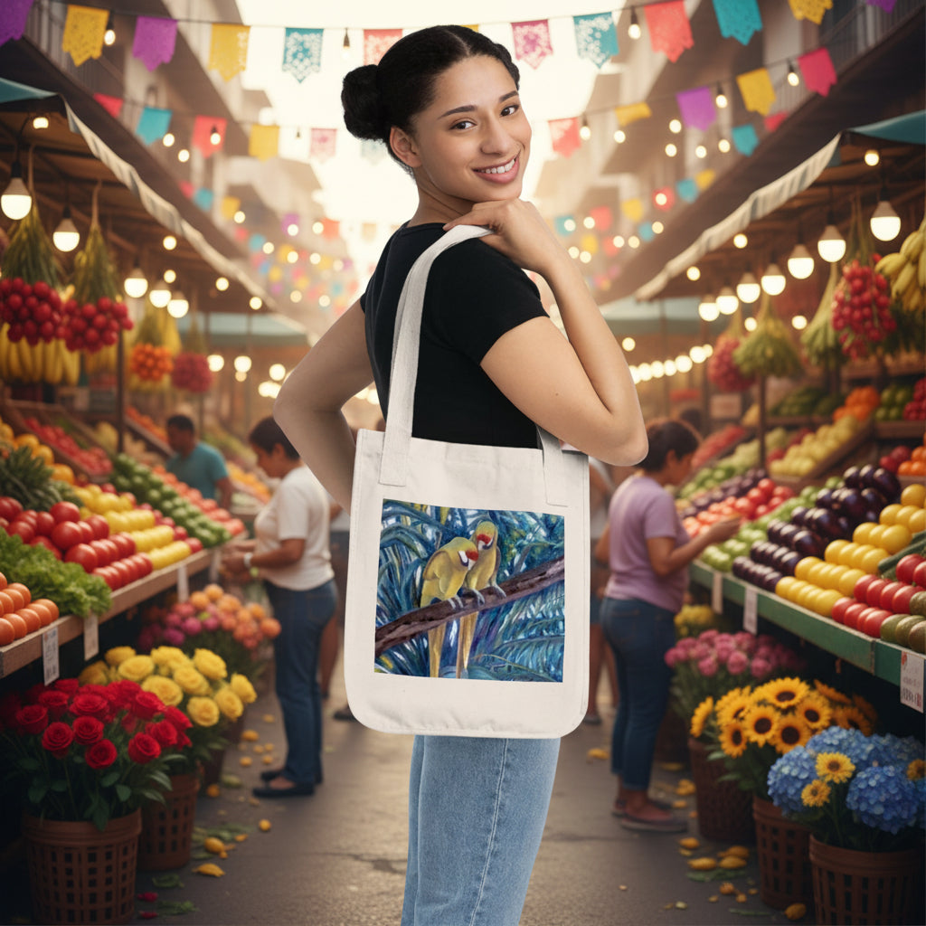 Comfortable Roomy Hand Painted Tote Bag in Tropical Parrot Theme
