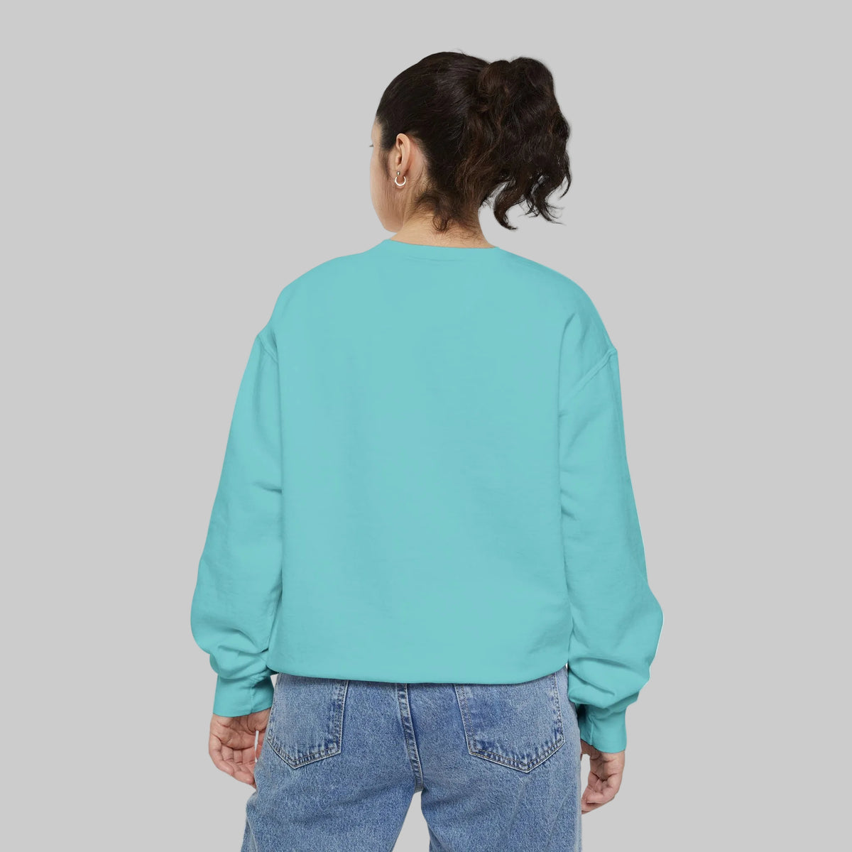 Chalky Mint colored sweatshirt shown from the back