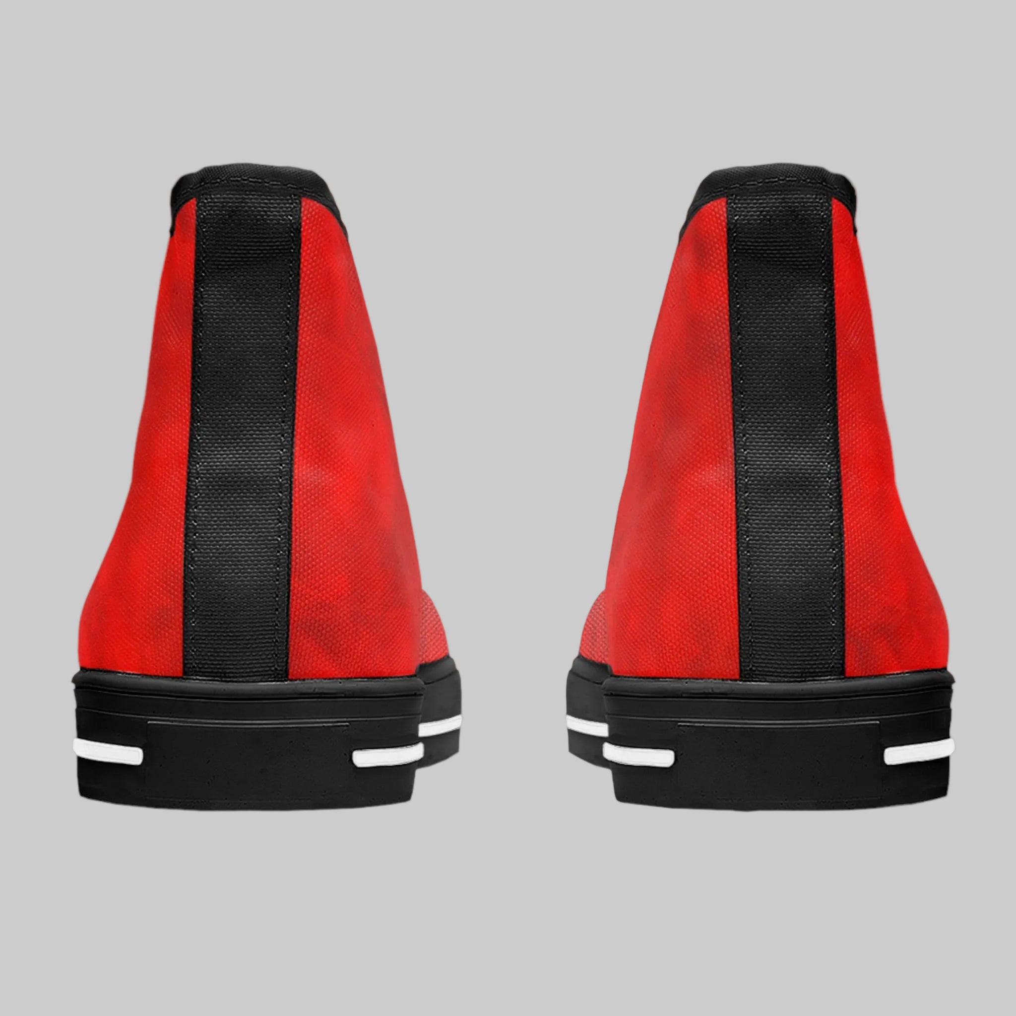 eye catchingback of women's high top sneakers in polyester canvas in vivid red and black