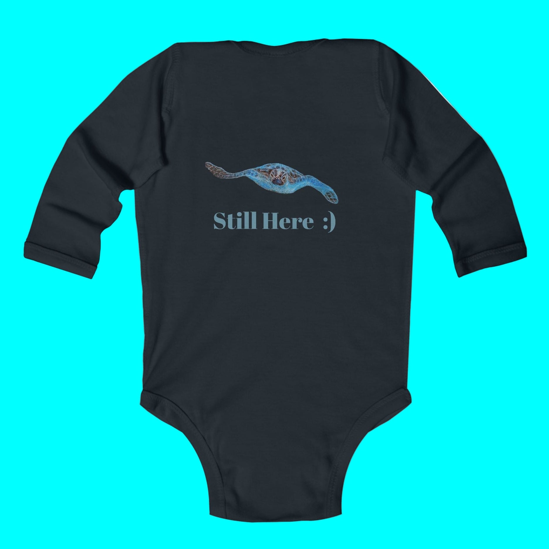 Black baby bodysuit with cute sea turtle is so comfy and soft with 3 matching snaps