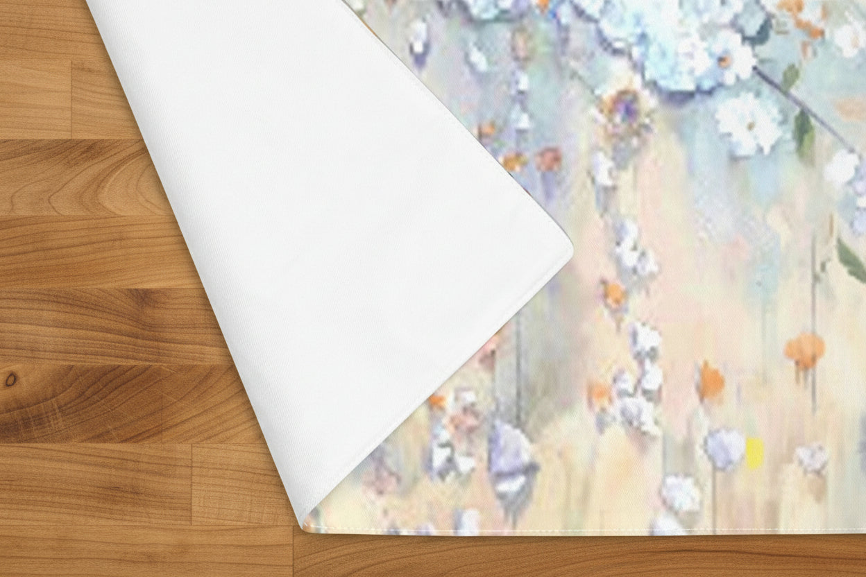 White backing of placemat folded over to show backside - durable - 14" x 18"