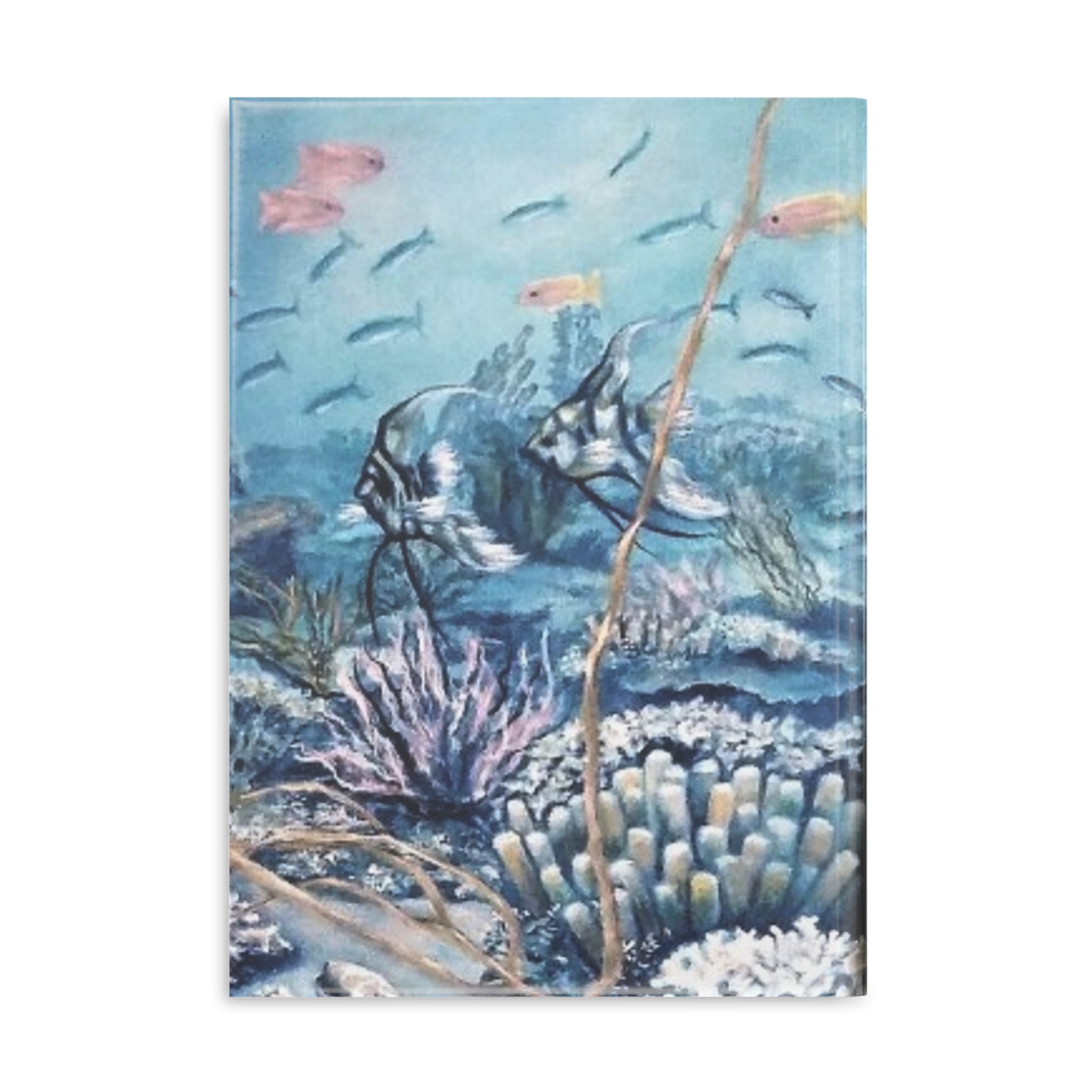 Decorative jounal with an underwater scene featuring fish and coral on a blue background
