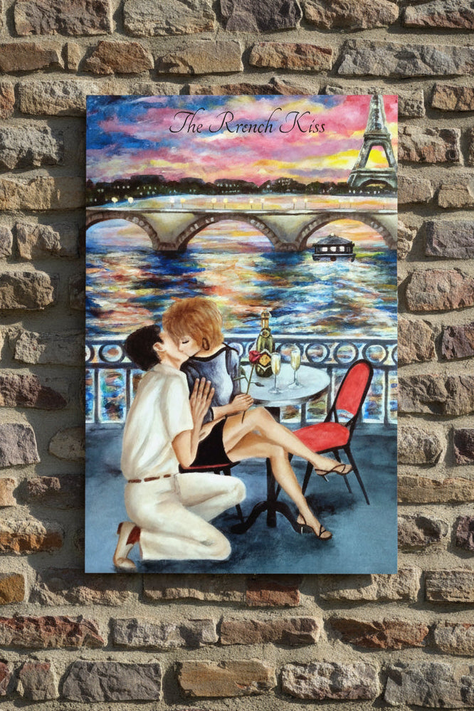 Parisian French Kiss poster available in several sizes for the romantic who love Paris