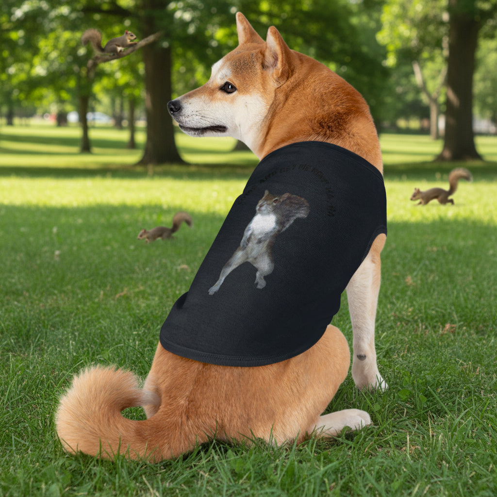 Pet tank top in Back with a squirrel tease illustration in 4 colors - 3 sizes