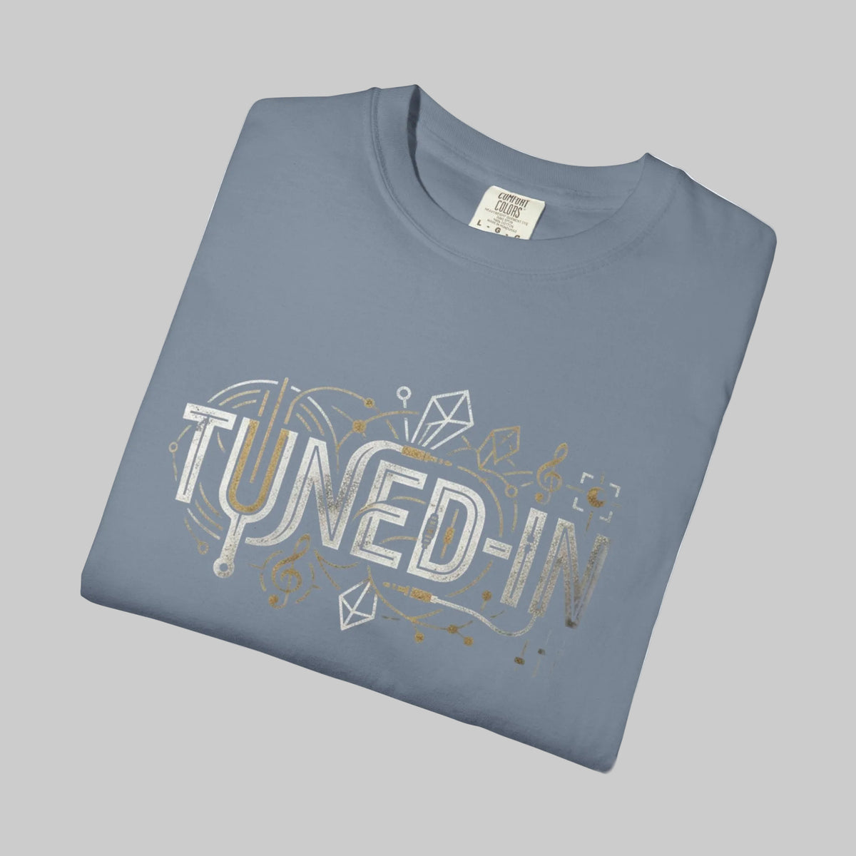 folded tee with graphic on top for musicians